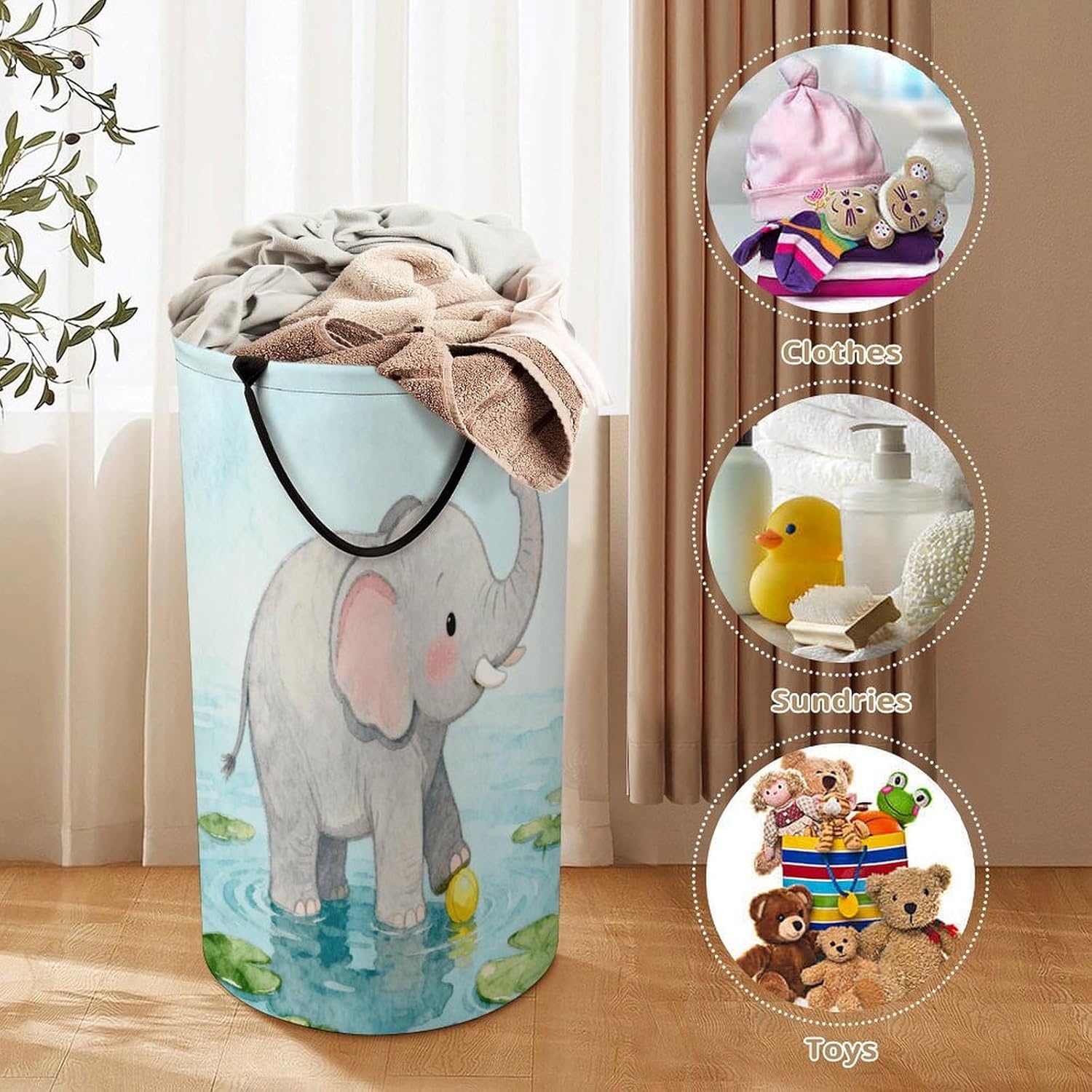Elephant Laundry Hamper Portable Lightweight Clothes Hampers Fashion Dirty Laundry Storage Basket Large Capacity Foldable Clothes Baskets for Bathroom Bedroom