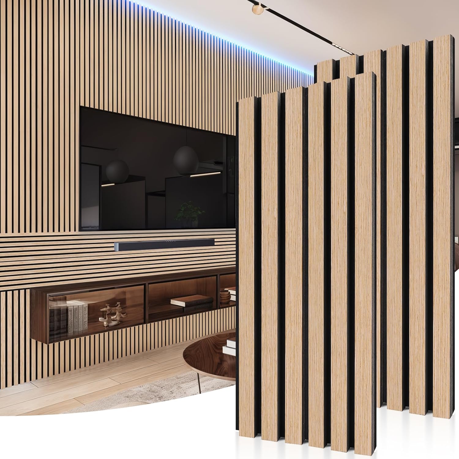 Acoustic Wood Wall Panels and Wooden Panels Wall Decor,2 Pack 47.25? x 23.62? Recording Studio Acoustical Treatments and Sound Absorbing for Living Room or Office,Straight White Oak 47.25*23.62*0.86inch Straight White Oak