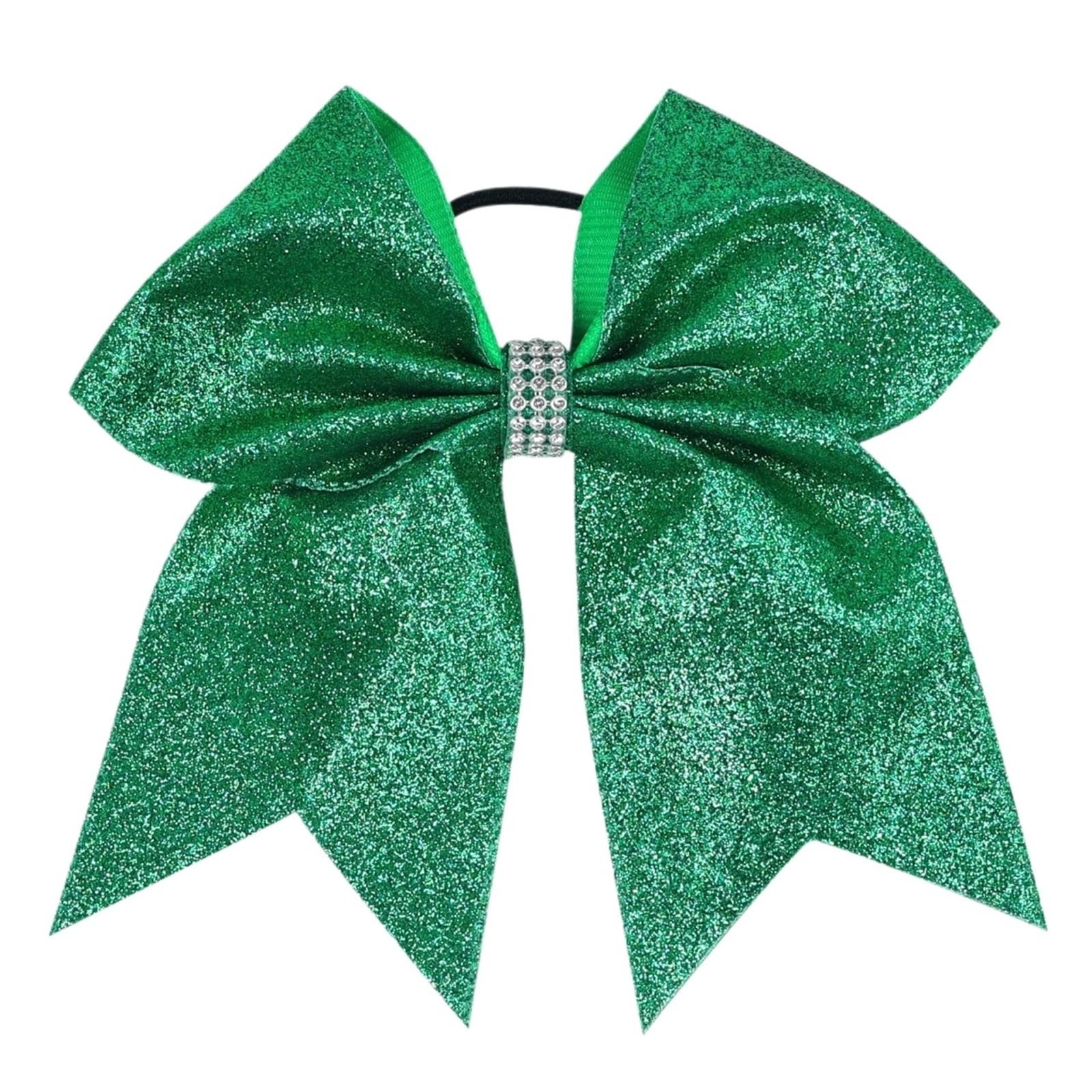 6 pezzi 7 pollici ragazze grande cheerleading glitter fiocco for capelli elastico fasce for coda di cavallo fermaglio for donne accessori for(Green)