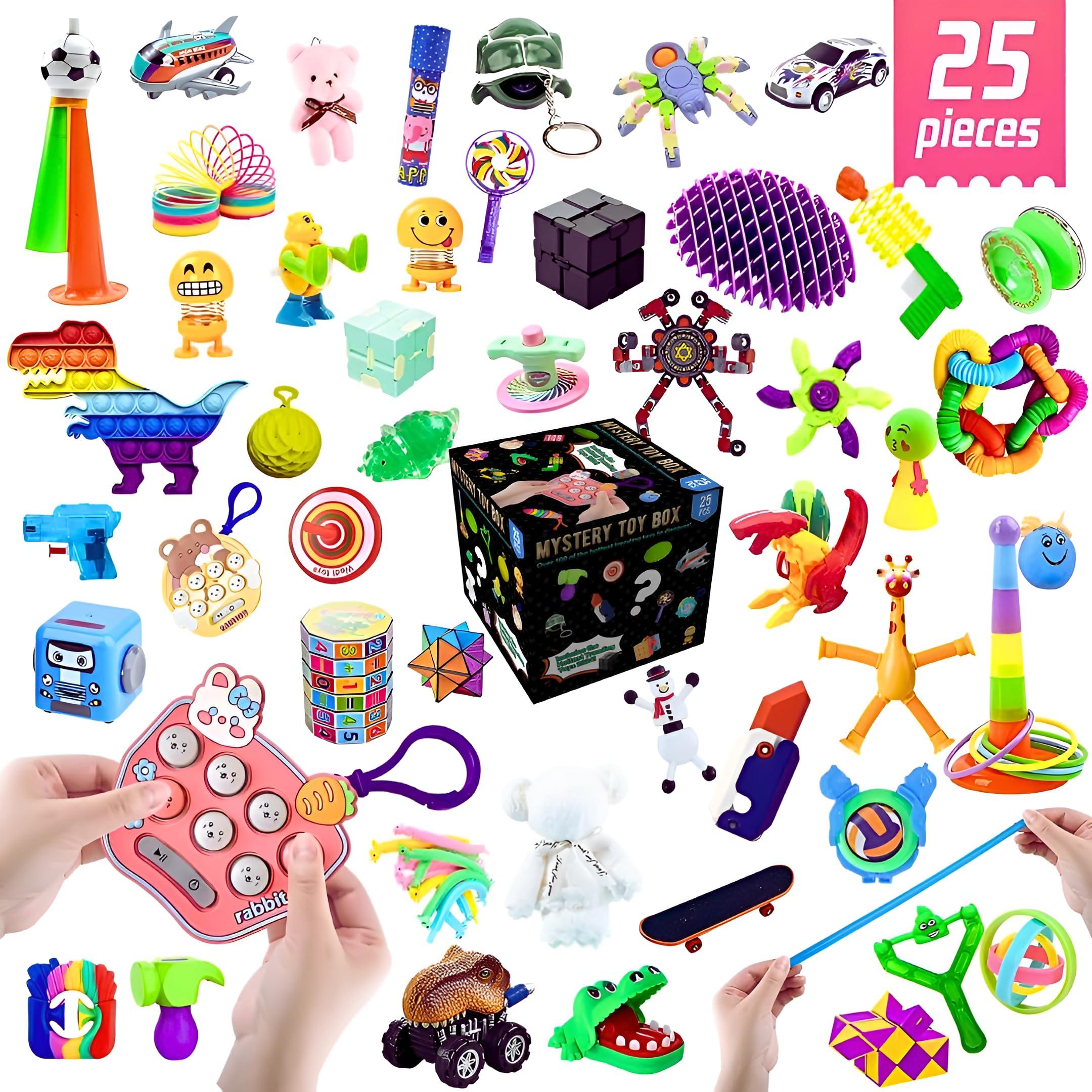 25 Pieces Large Fidget Mystery Box for Kids Girls & Boys - Fun Sensory Fidget Toys Bulk Variety Pack for Toddlers - Fidget Prizes for Classroom Surprise Gift Box (25 Pieces)