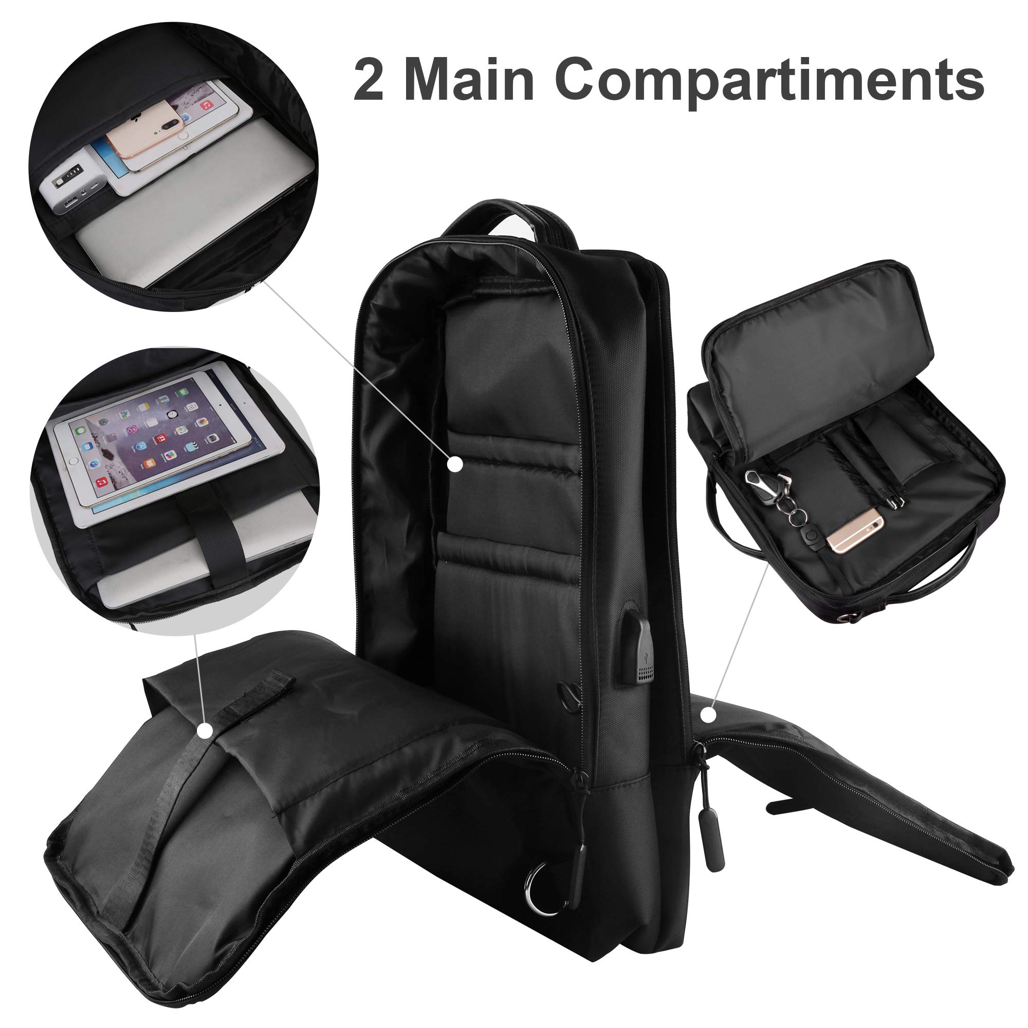 Gimars UPGRADE Diseño 3 en 1 Mochila para Portátil 15.6" con Puerto de USB Bolsa Portátil Unisex Mochila Multifuncional Ergonomica para Trabajo Oficina Escuela Negocio Viaje Avión,Negro
