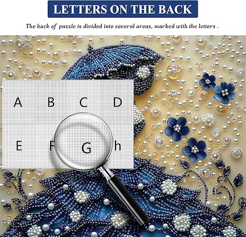 Miniatura 4 de Rompecabezas vintage de 1000 piezas para adultos, rompecabezas de musa floral para mujer, arte de belleza, azul, con cuentas de flores, joyas de