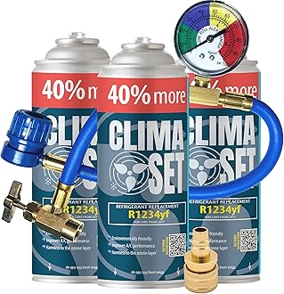 ClimaSet R1234yf air conditioning refill - r1234yf air conditioning gas - 3x235 g with hose, pressure gauge and HP/LP adapter - Car air conditioning - Car air conditioning refill - ECO