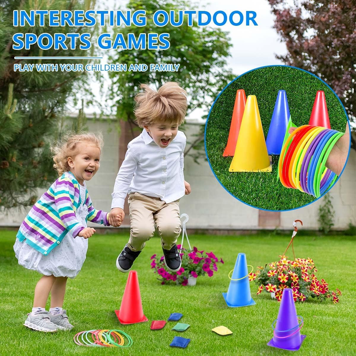 OBTANIM 26 Pcs Plastic Colorful Cones Ring Toss Combo Set Outdoor Carnival Games for Kids Adults Birthday Party Throwing Backyard Games