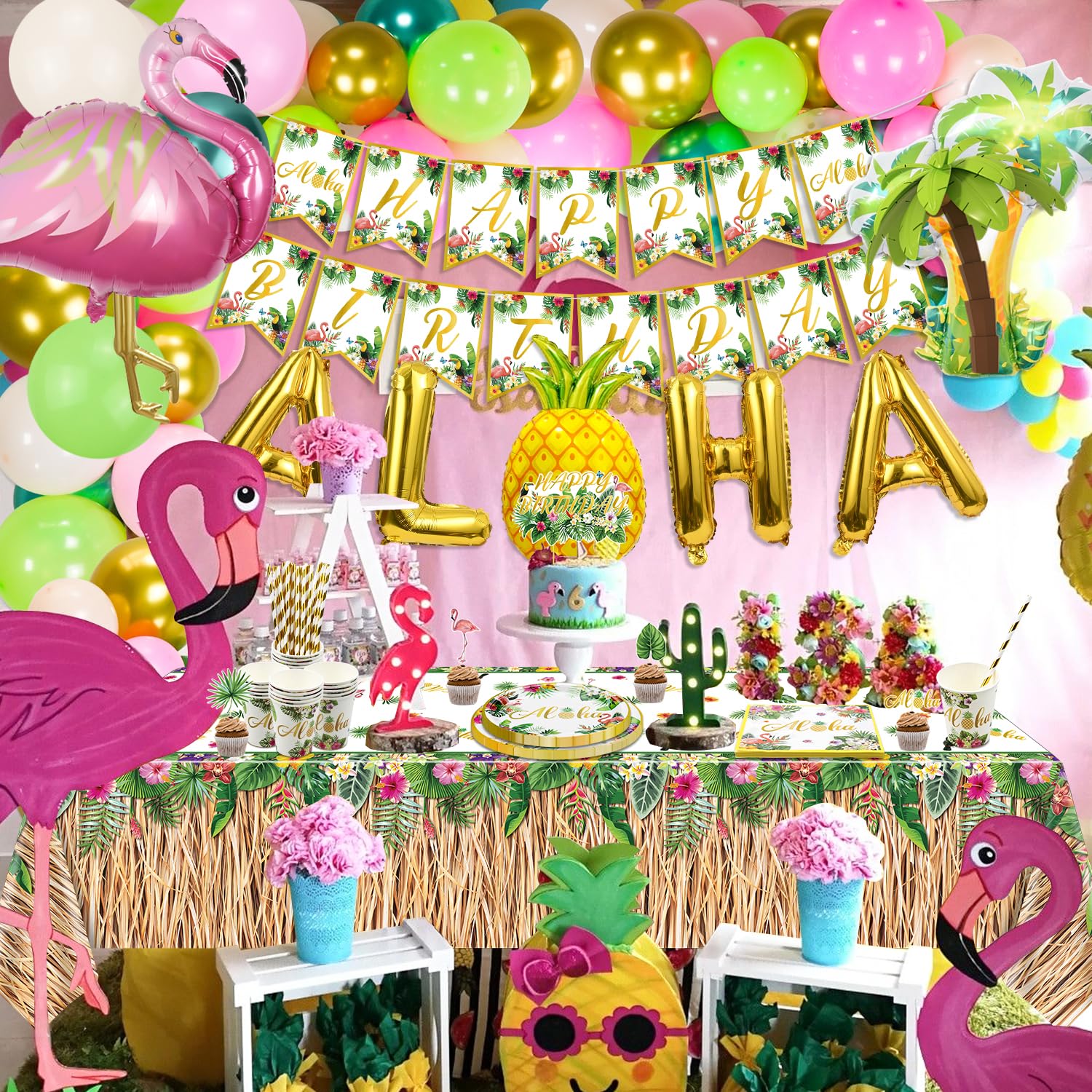 Flamingo Party Happy Birthday Banner - Fun Tropical Pennant Banner For Birthday Decorations - View #4