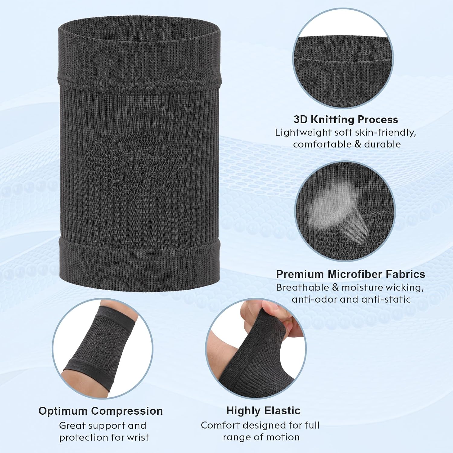 KEKING Compression Wrist Sleeves for Women Men, 1 Pair, Tendonitis image 2