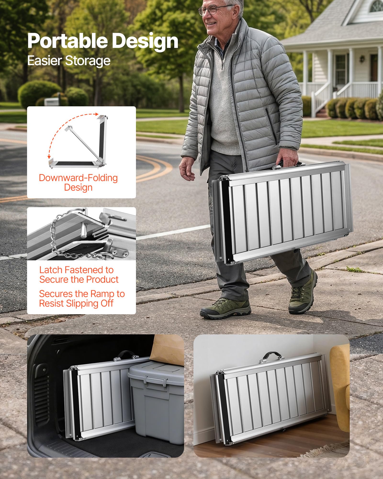 VEVOR Rampa para Silla de Ruedas Plegable Antideslizante 915 x 736,6 mm, Rampa de Umbral de Aluminio con Capacidad de Carga 362,9 kg para Scooters, Escaleras, Puertas, Andadores, Entradas y Uso Diario