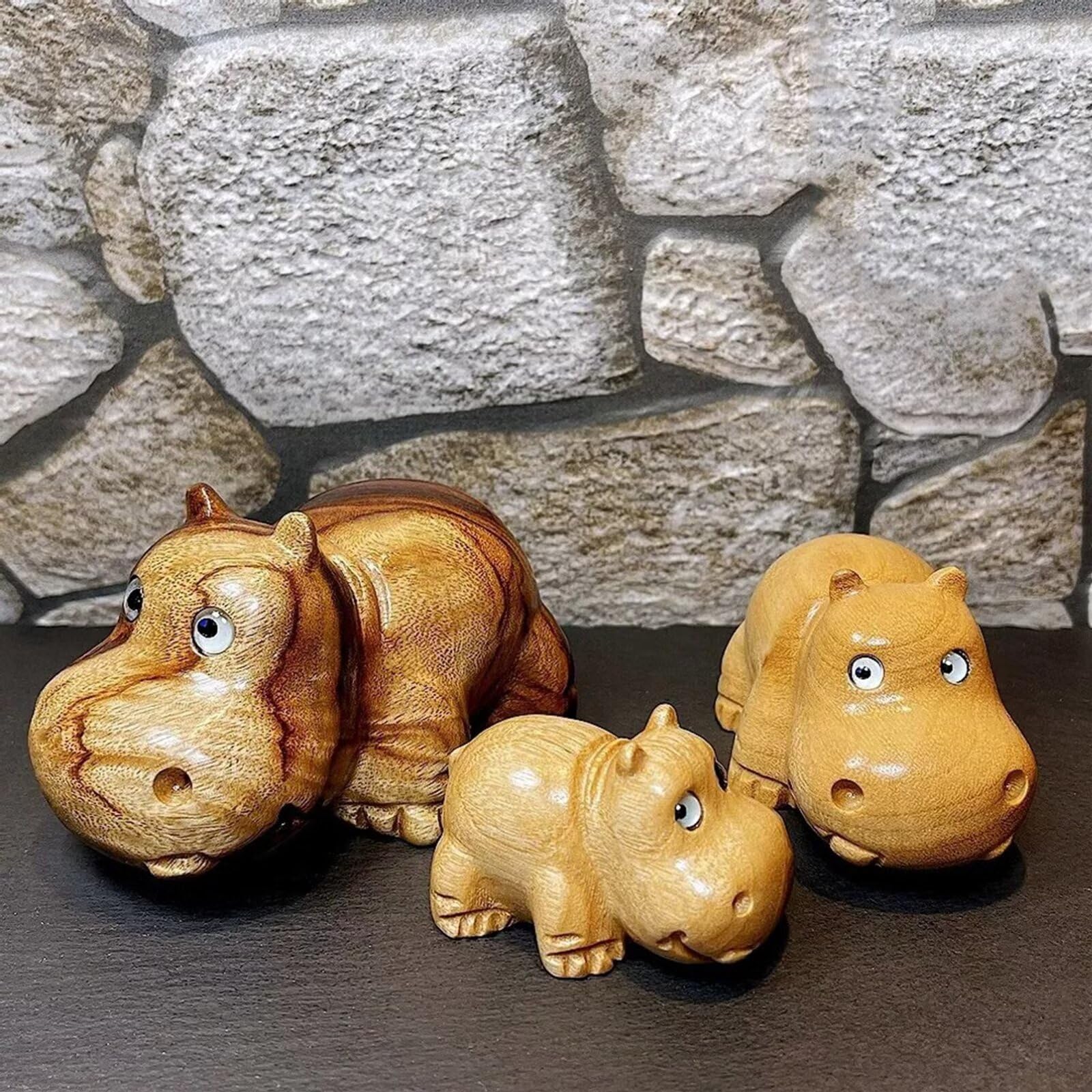 Figurka hipopotama kamfora drewniana statuetka hipopotama sztuka miniaturowa rzeźbiona rzeźba małego zwierzęcia (zestaw 3 szt.)