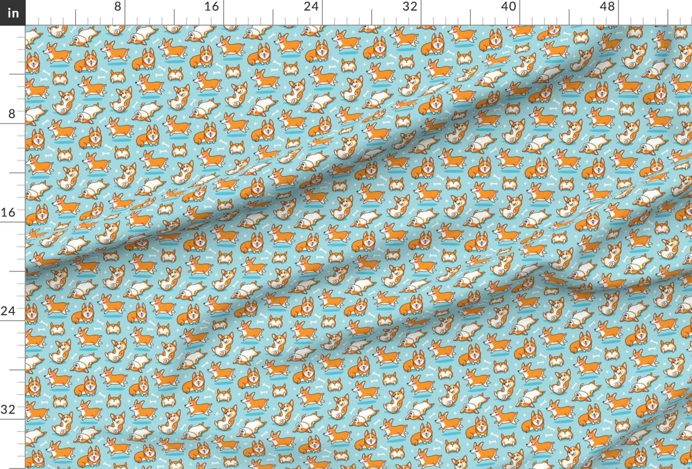 Spoonflower Fabric - Corgi, Lovers, Pet, Dog, Cartoon, Puppies, Dogs, Mint, Blue, Orange Printed on Minky Fabric by The Yard - Sewing Baby Blankets Quilt Backing Plush