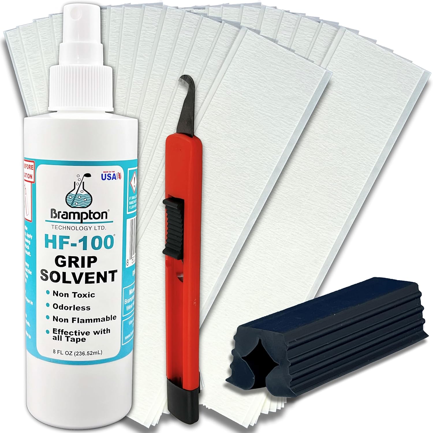 Brampton Ultimate Grip Kit for GolF Club Regripping - 30 Premium 2"x10" Golf Grip Tape Strips, Hook Knife, Rubber Vise Clamp, & 8 oz HF-100 Non-Toxic, Non-Flammable, Odorless Golf Club Grip Solvent