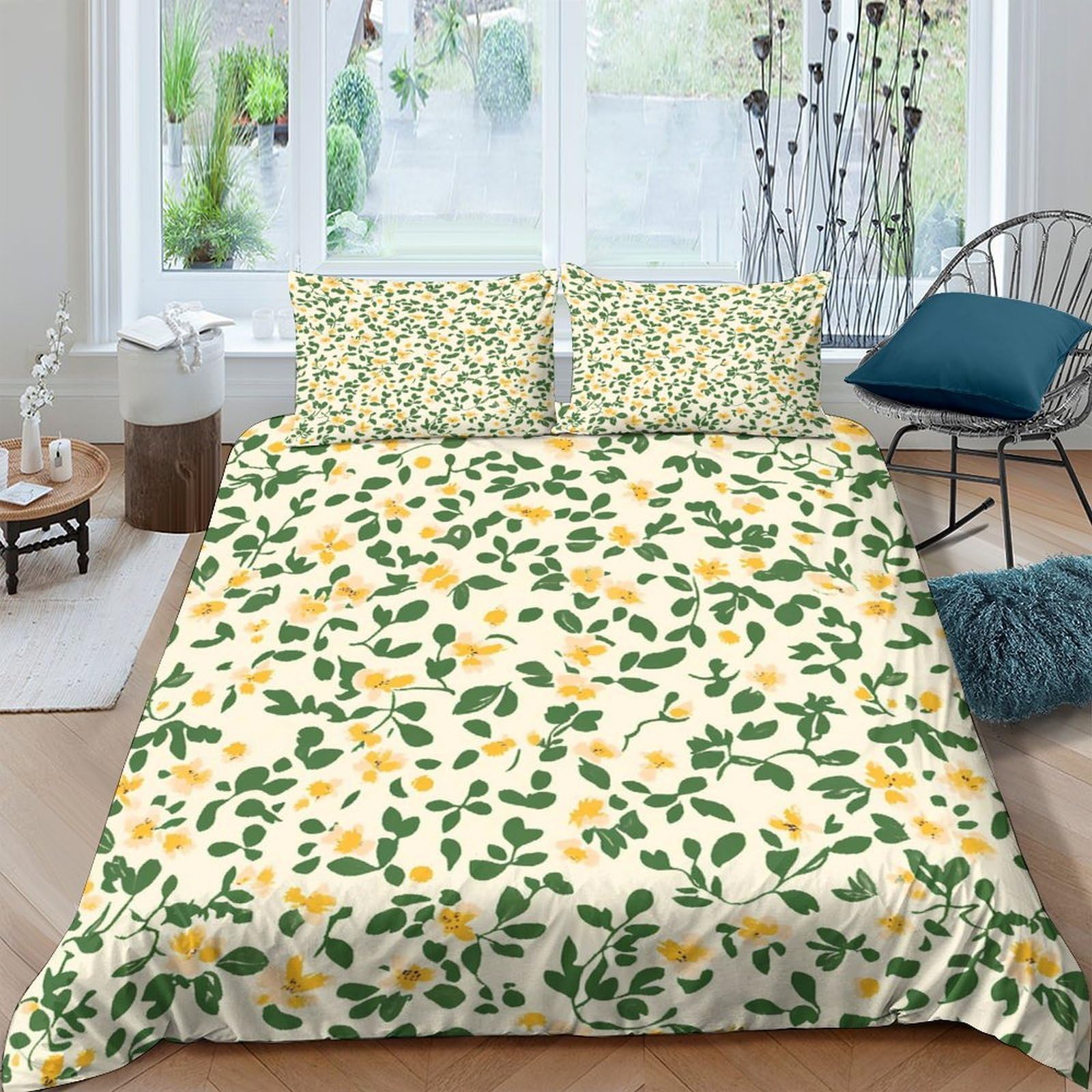 Ctjqhvkz Style-1 3D Printed Lemon Floral Fitted Sheet Microfiber Non-Slip Mattress Cover Yellow Green Pattern For Bedroom Dorm Easy Care Single（135X200cm）