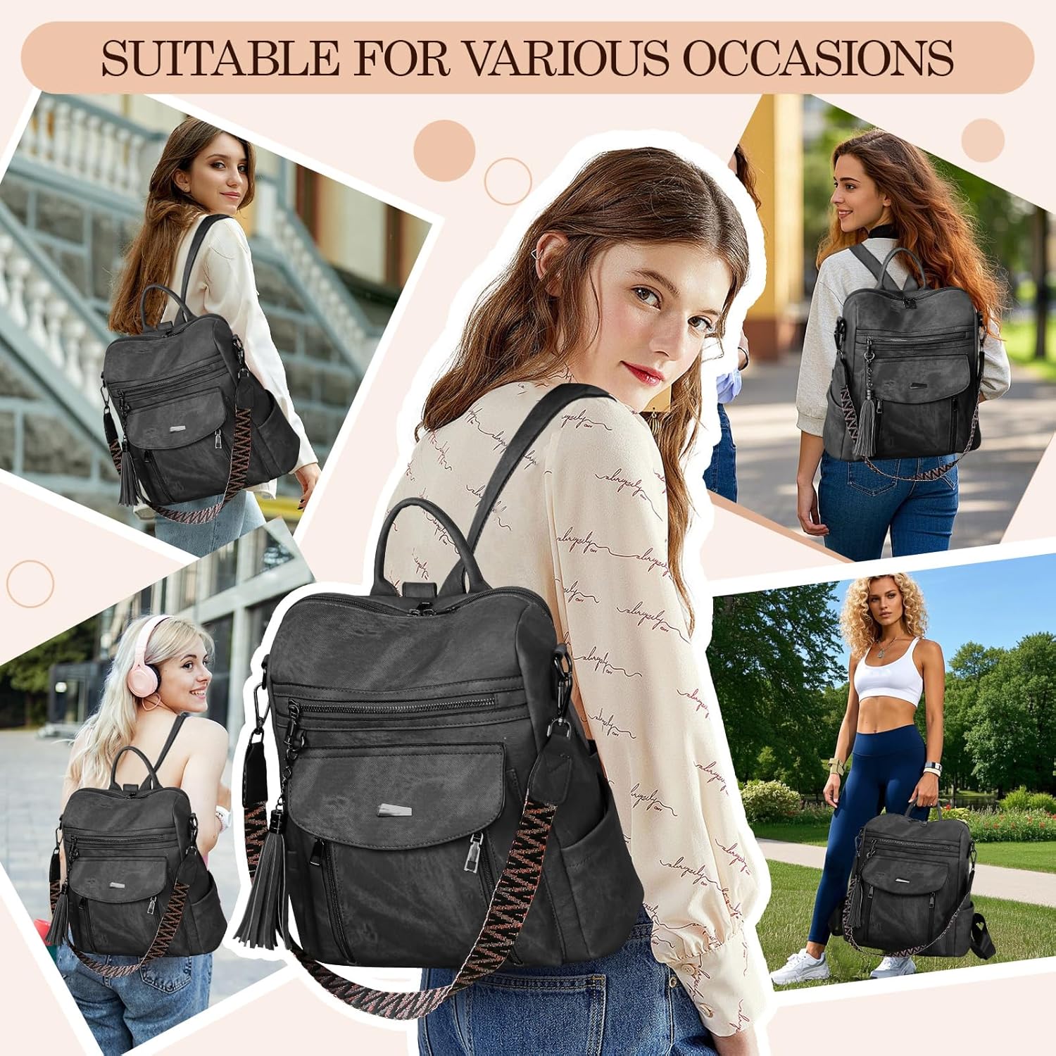 Backpack Purse for Women Pu Leather Backpack Fashion Ladies Shoulder Bag Handbags for Travel Daily Use - Image 6