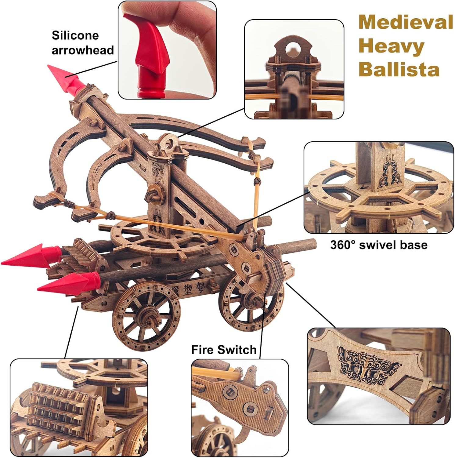 3D Wooden Puzzles for Adults, DIY Ballista Mechanical Wooden Assembly Kit image 2
