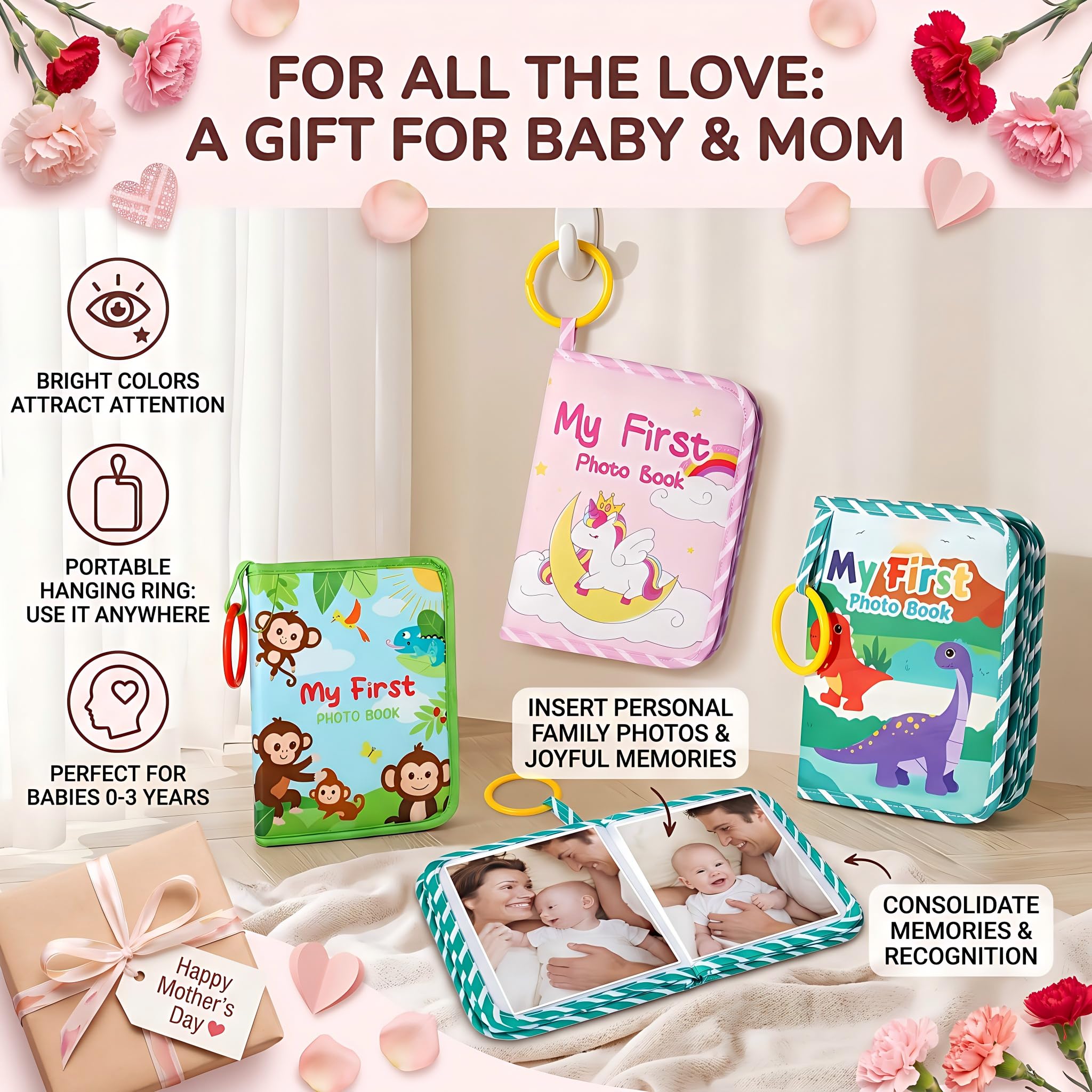 Baby-Fotoalbum, Erinnerungsbuch für Jungen und Mädchen, mit Spiegel für 10 x 15 cm, perfektes Geschenk für Babyparty, Neugeborene, Familienfotos