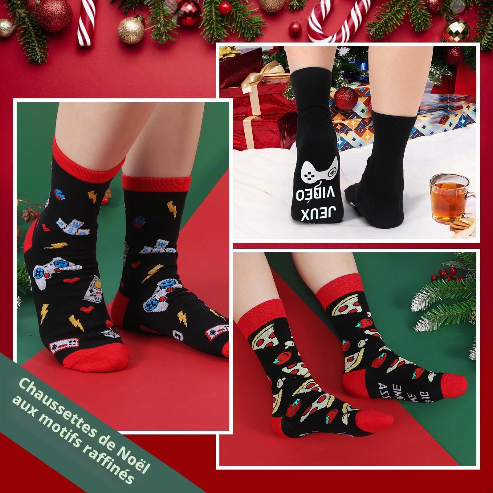 Jodimitty Lot de 12 paires de chaussettes de Noël 2024 - Unisexe - En coton - Textes amusants - Cadeaux de calendrier de l'Avent, multicolore, 36-43