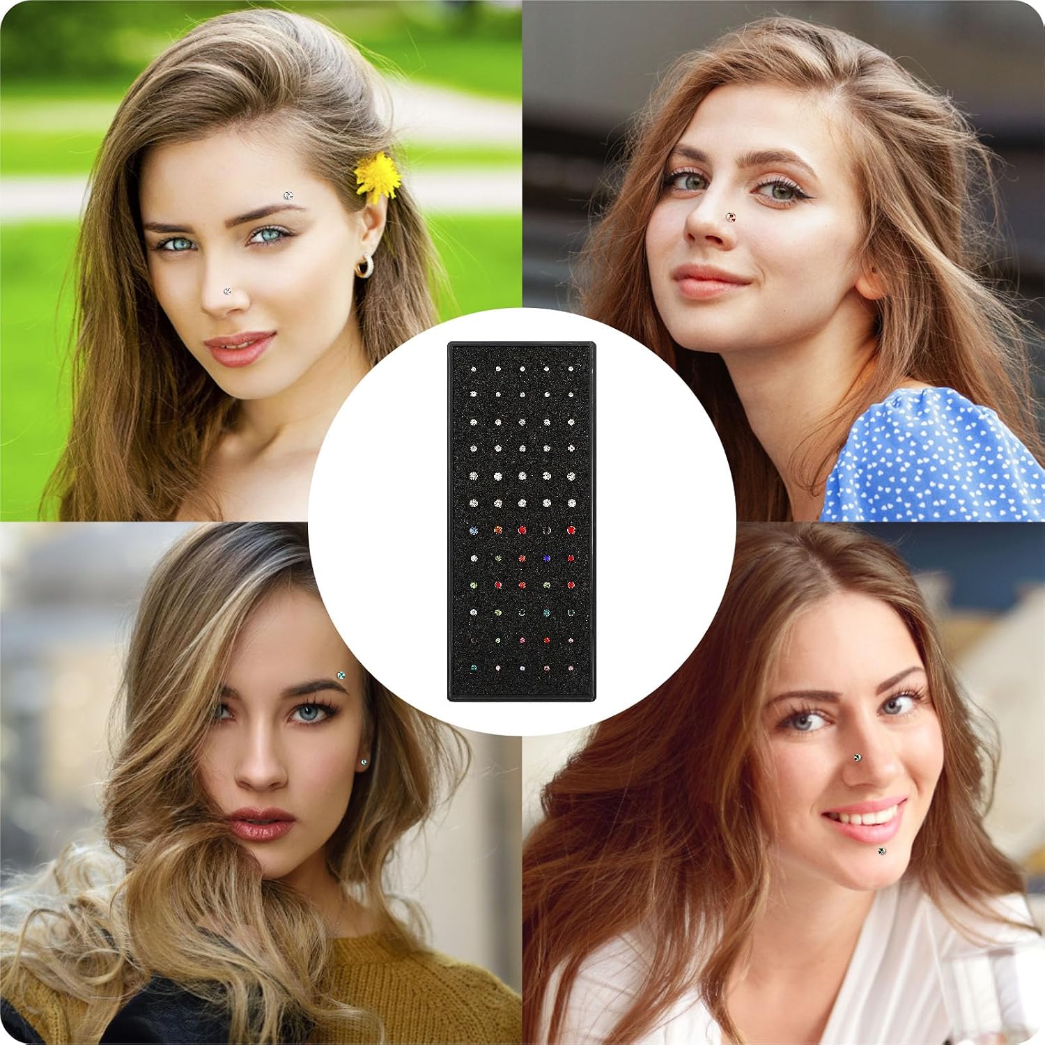 Yolev 60pcs Surgical Stainless Steel Nose Studs, Body Piercing Jewelry for Women Men Bone Silver Rose Gold Black Rainbow Pack Steel Faux Nose Piercing
