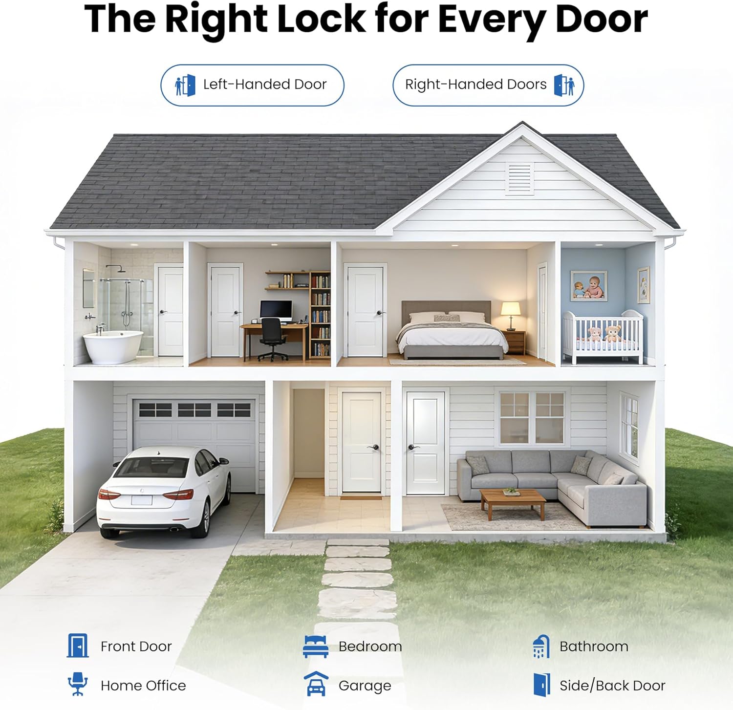 Veise 2 Pack Keyed Alike Entry Door Levers, Wave Style Handle with Lock and Keys, Lever for Exterior & Interior Bedroom Doors, Heavy-Duty Door Handle Reversible for Left/Right, Matte Black