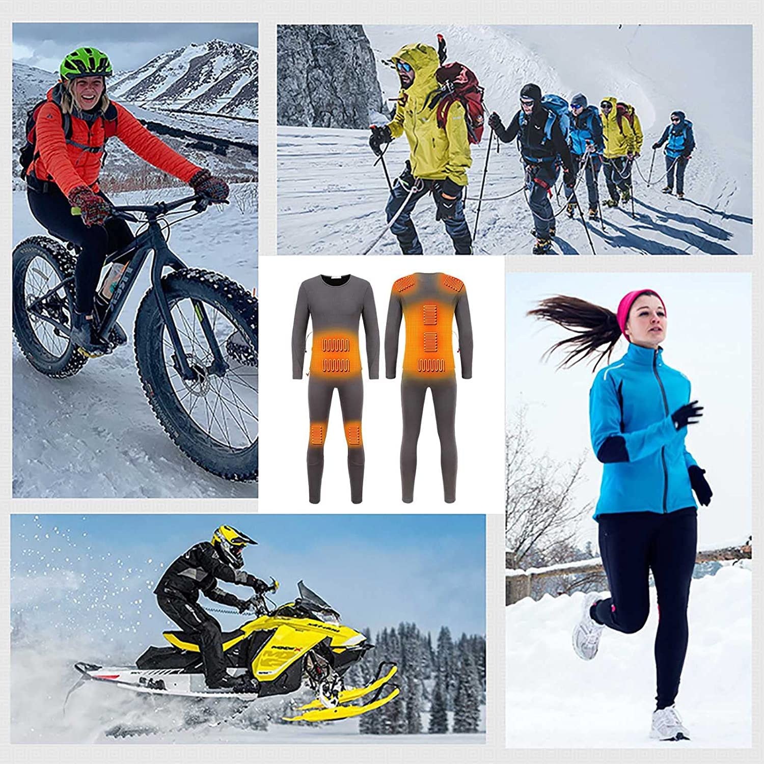 Zimowa bielizna grzewcza, spodnie trekkingowe na zewnątrz, spodnie grzewcze do ładowania USB Ski bielizna termiczna, zmywalna, 9 stref grzewczych, odpowiednia do zimowych sportów na świeżym powietrzu