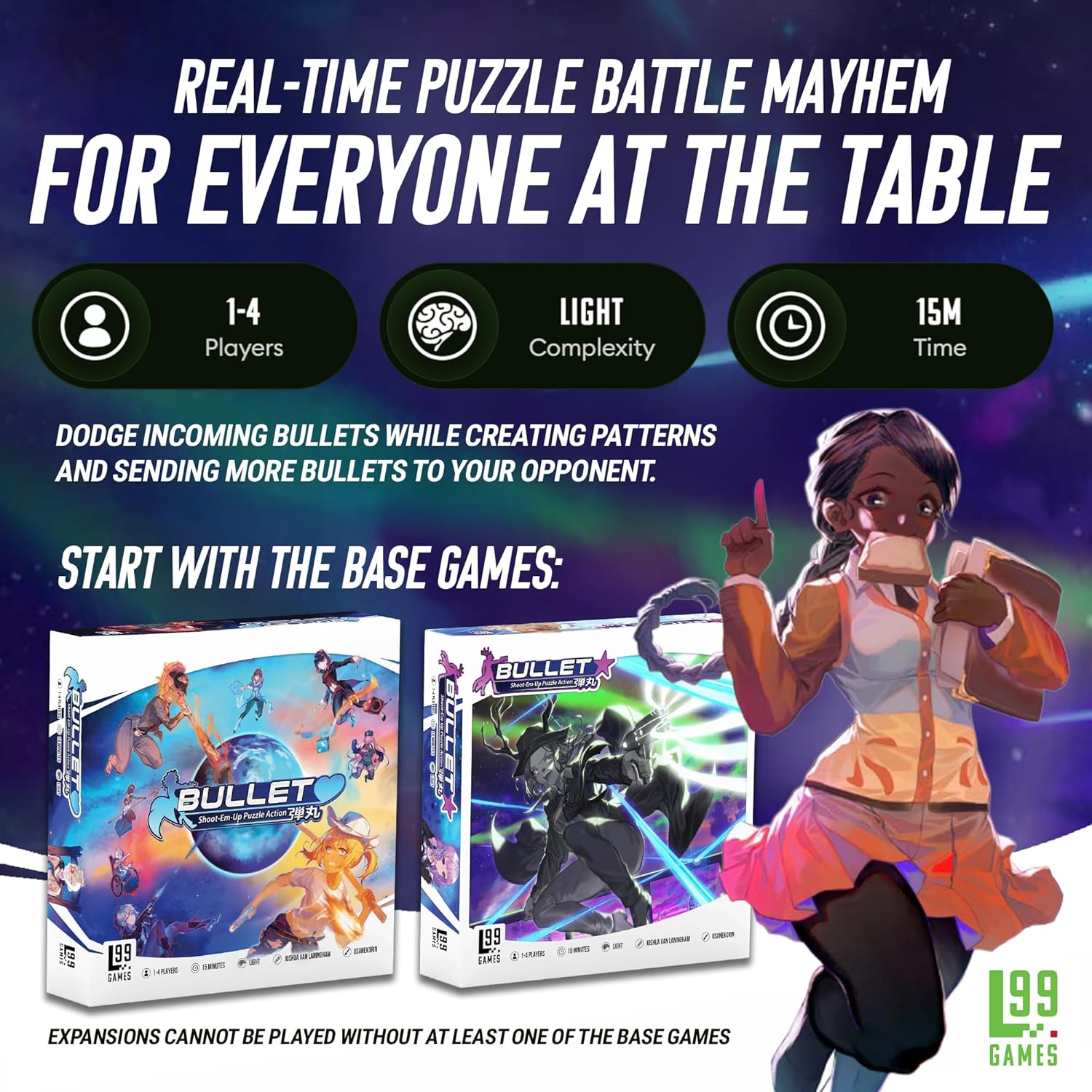 Level 99 Games Bullet Star Board Game | Fast-Paced Shoot Em Up Puzzle Action Game| Ages 12+ | 1-4 Players | Average Playtime 15 Minutes | Made, Multicolor (L99-BLT03)