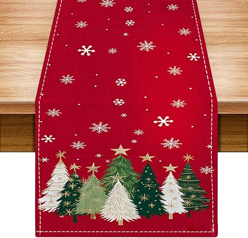 Calkkrer Corredor de Mesa Navideño, Árboles de Navidad Copos de Nieve Invierno F