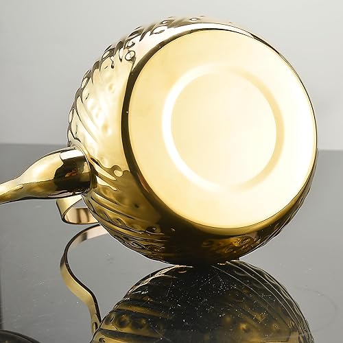 Miniatura 9 de SANQIAHOME Tetera de estilo antiguo del acero inoxidable 67.6 fl oz, con infusor, hervidor de ebullición espesado, manija de elevación, oro