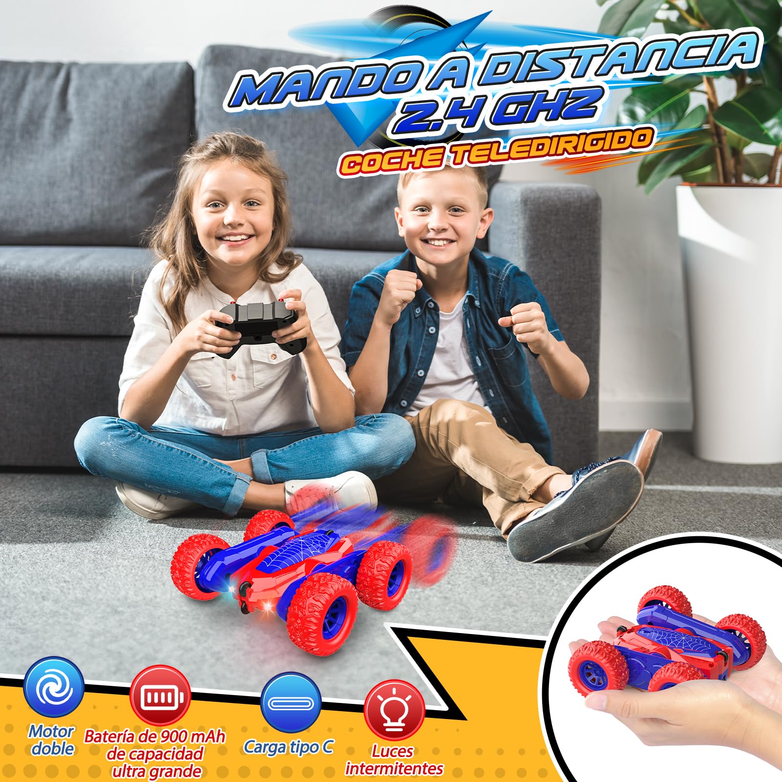 Dreamlandia Coche Teledirigido Acrobático 360° - 2.4Ghz 4WD Coches para Niños RC Car Radiocontrol - Juguetes Niños 3-8 Años Regalos Cumpleaños/Navidad