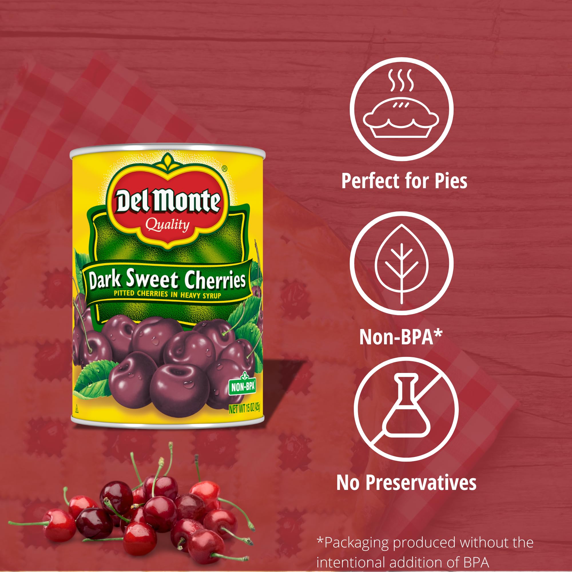 Del Monte Dark Sweet Pitted Cherries in Heavy Syrup 12/15 oz. Can (pack of 12)
