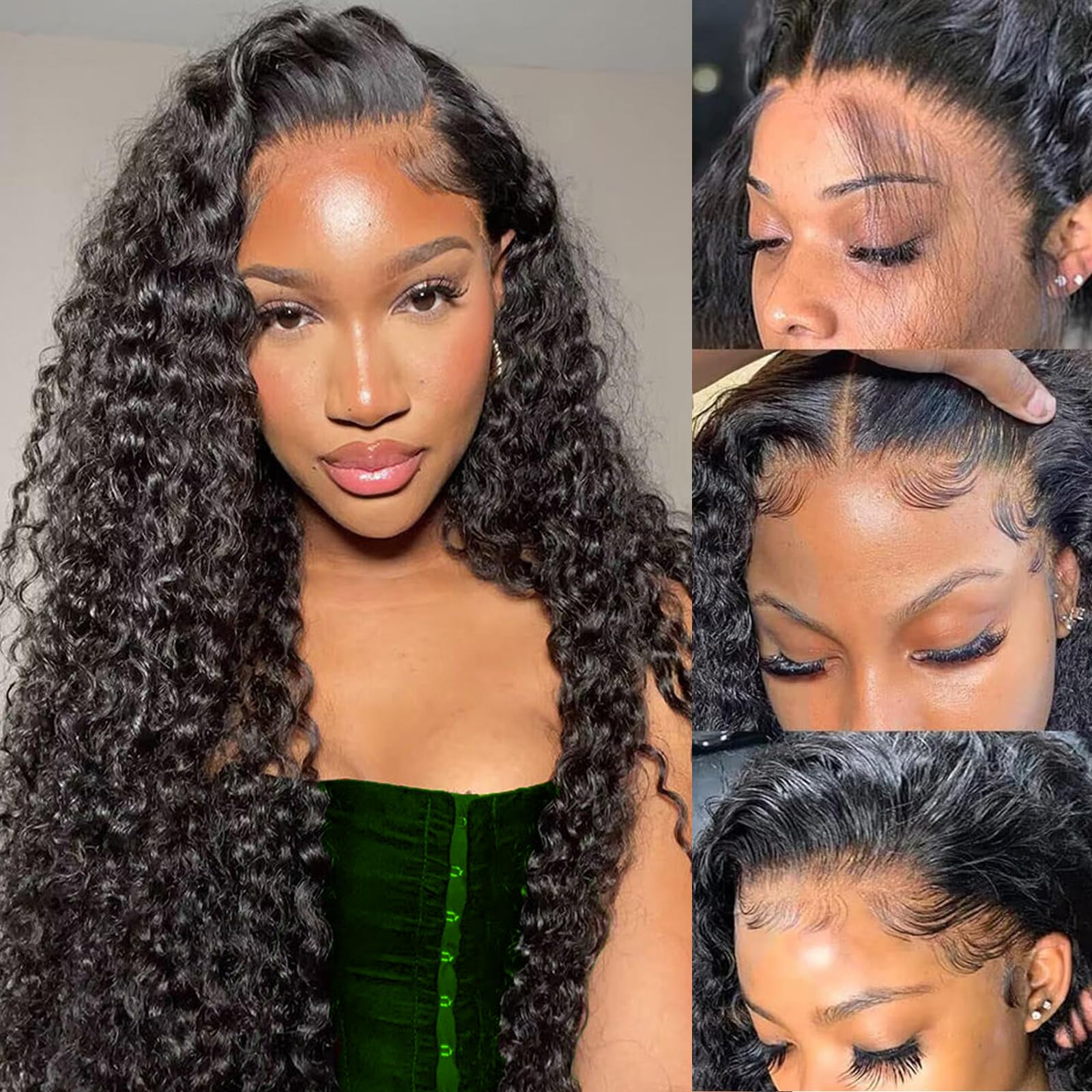 Manorshen 22 Inch Deep Wave Lace Front Wigs Human Hair 180% Density 13x6 HD Transparent Glueless Pre Plucked Deep Curly Wig Wet and Wavy Human Hair Wigs for black Women with Baby Hair