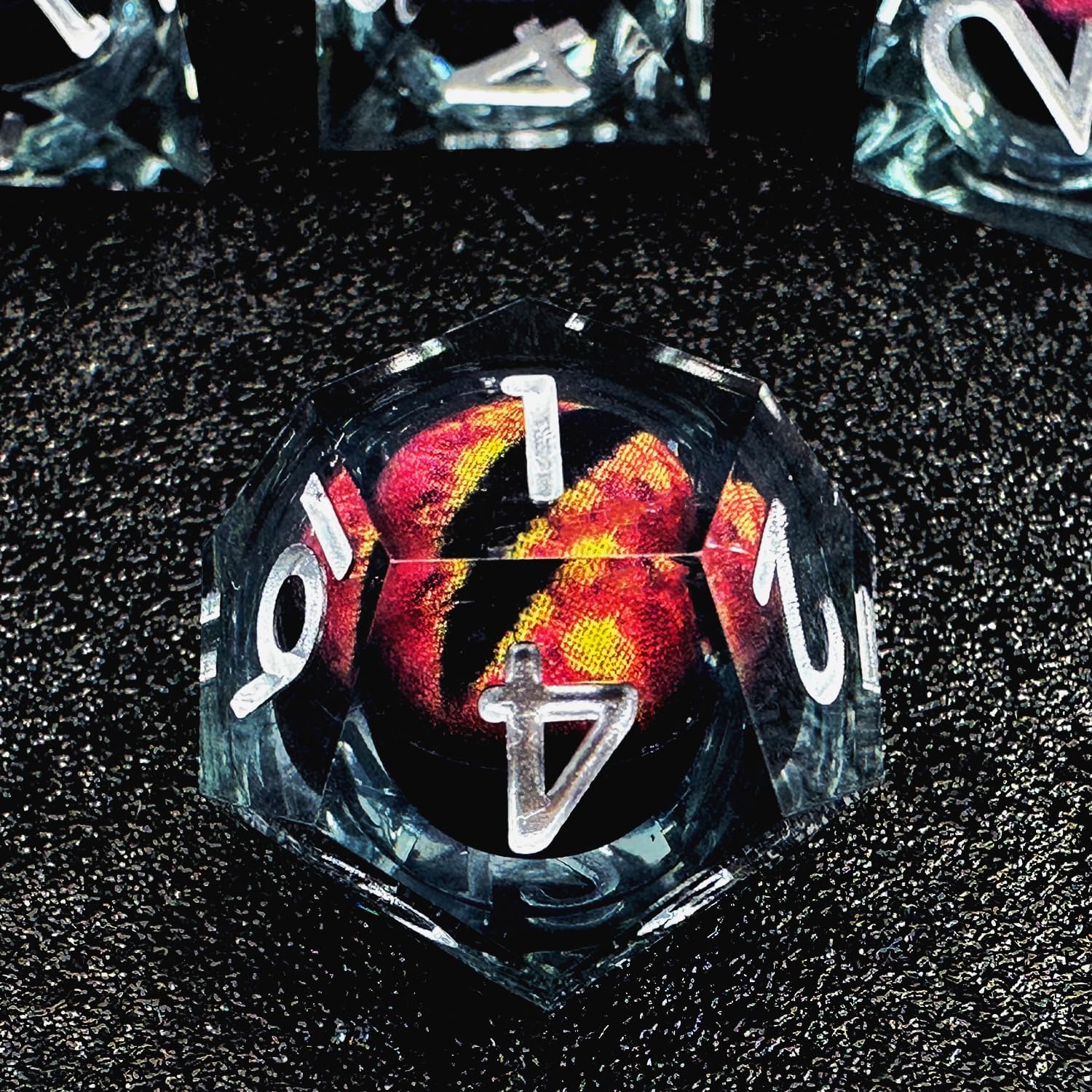 HAOMEJA Resin Dragon Eye DND Dice Set D&D 7 Pcs Resin Sharp Edge Role Playing Dice with Dragon Eye Dice Bag, Polyhedral Dungeons and Dragons Dice D20 D12 D10 D100 D8 D6 D4(Black & Eye Red)