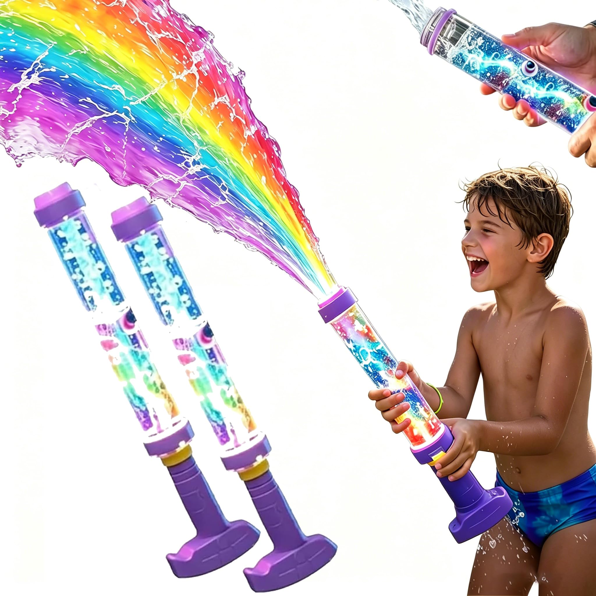 Glowing Rainbow LED Water Blaster – Summer Fun That Pops Like Magic, Firework Spray Water Gun with Lights, Leakproof Soaker Toy for Pool Party Outdoor Summer Water Games for Kids & Adults (2PCS)