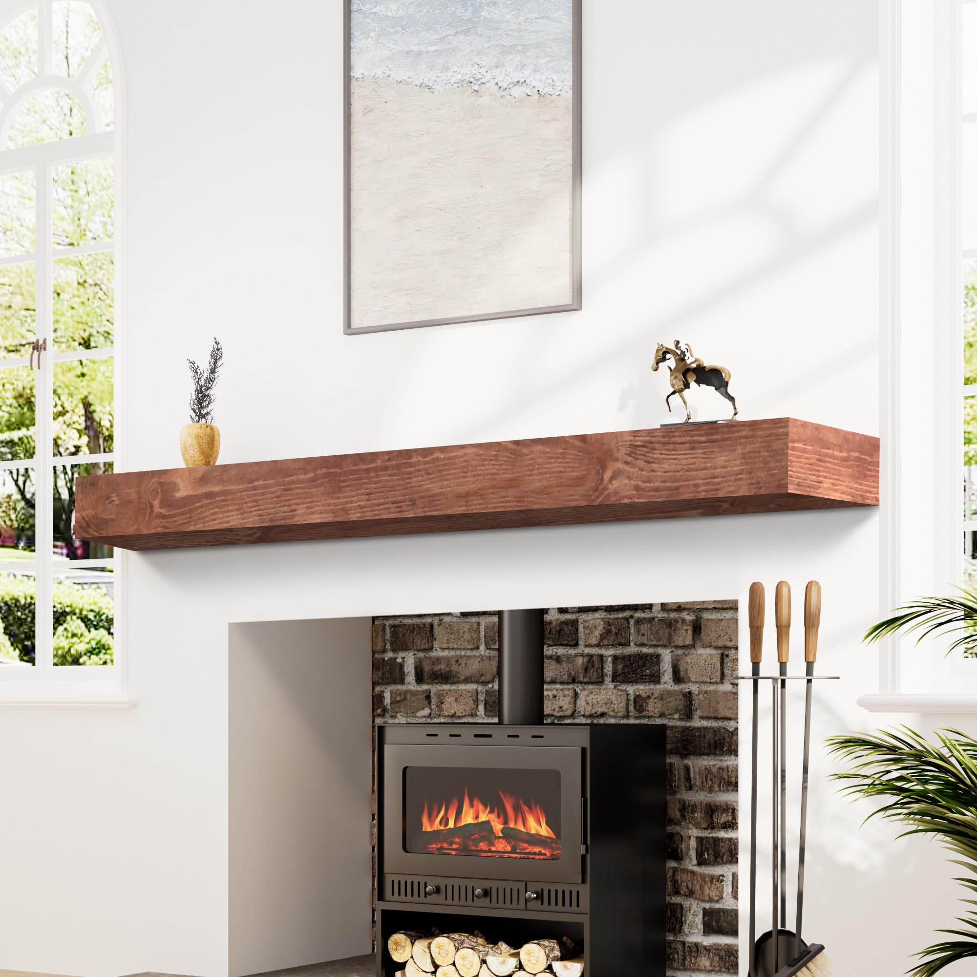 Weyderk 72 Inch Fireplace Mantel, Wall-Mounted Wood Mantel Shelf for Over Fireplace, Handcrafted Floating Mantel Shelf with Invisible Heavy Duty