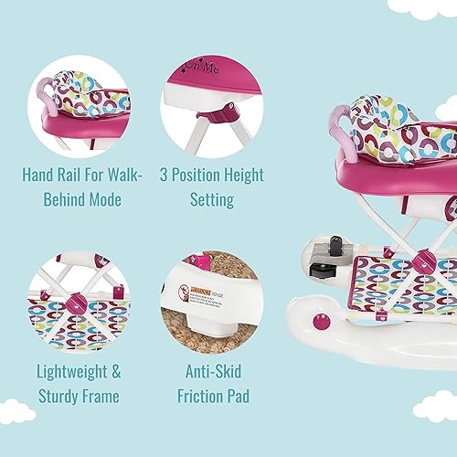 Miniatura 13 de Dream On Me Go-Getter - Andador de bebé y caminante detrás del caminante, altura del asiento ajustable, cómodo asiento acolchado, fácil de plegar,