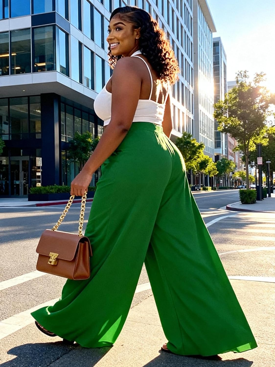 Plus Size Wide Leg High Waisted Palazzo Pants for Women Casual Lounge Flowy Comfy Loose Trousers with Pockets - Image 2