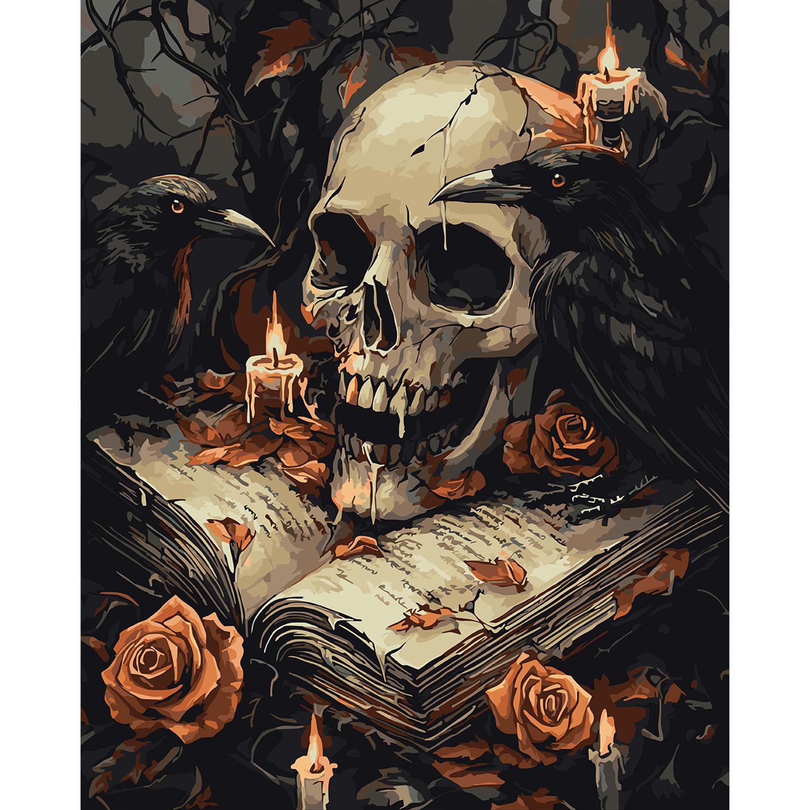 QENSPE Paint by Numbers for Adults - 16x20 Inch Skull Paint by Number Colored Canvas Kits for Students Beginner Without Frame, Crow Acrylic Oil Painting DIY Craft for Gift Home Wall Decor