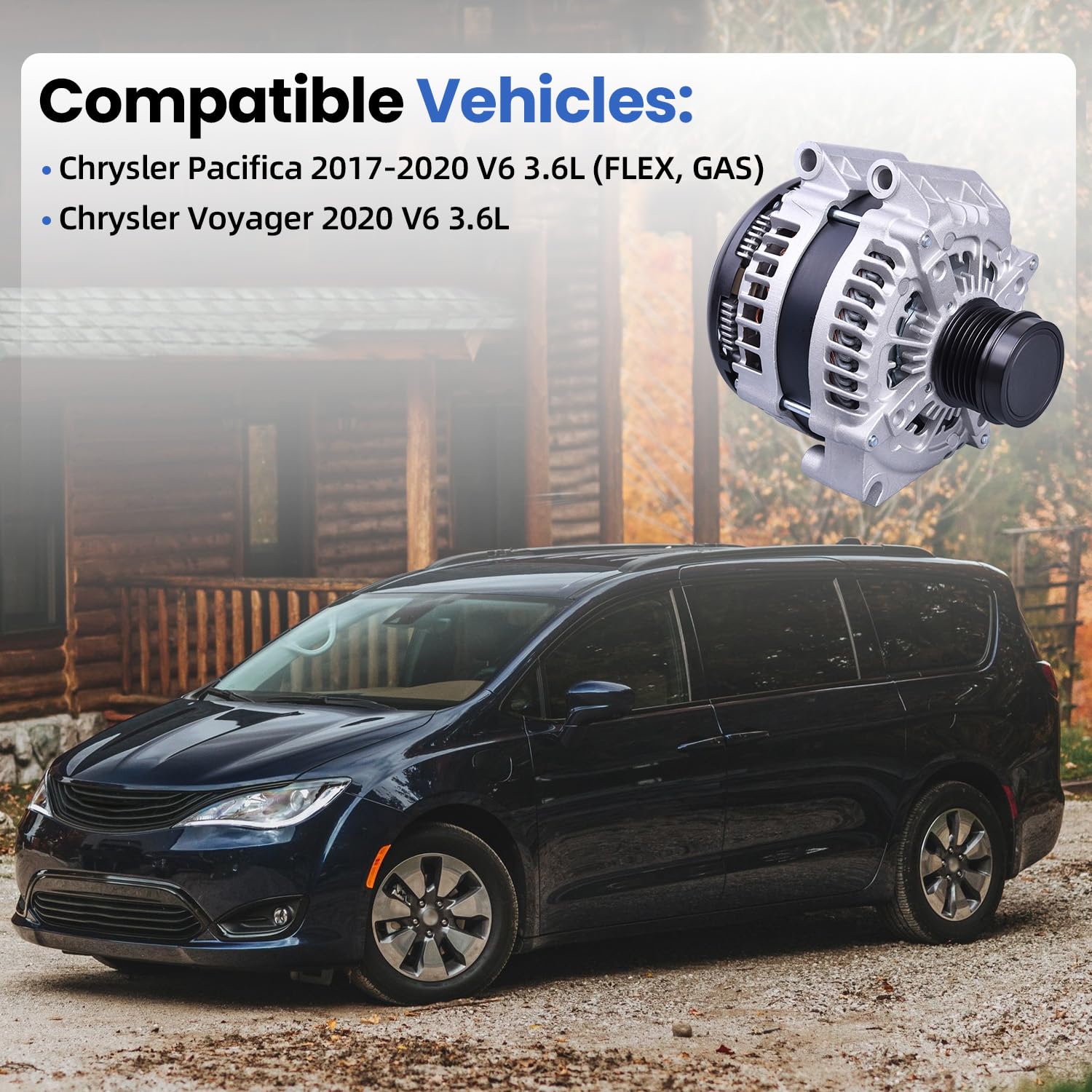 56029732AB Alternator 180A Compatible with Chrysle-r Pacifica 2017-2020 3.6L and for Voyager 2020 3.6L, 6-Groove Decoupler Pulley Clockwise, Replace 11940, 421000-7181, 4210007181