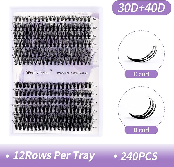 Faux Cils Individuels Cluster Cils Volume Russe 0.07mm D Curl Mixte 12-16mm 30D+40D Cluster Extensions de Cils Individuels Bouquet Effet 3D Cluster Eye Lashes(30D+40D-0.07-D-MIX12-16) - 3