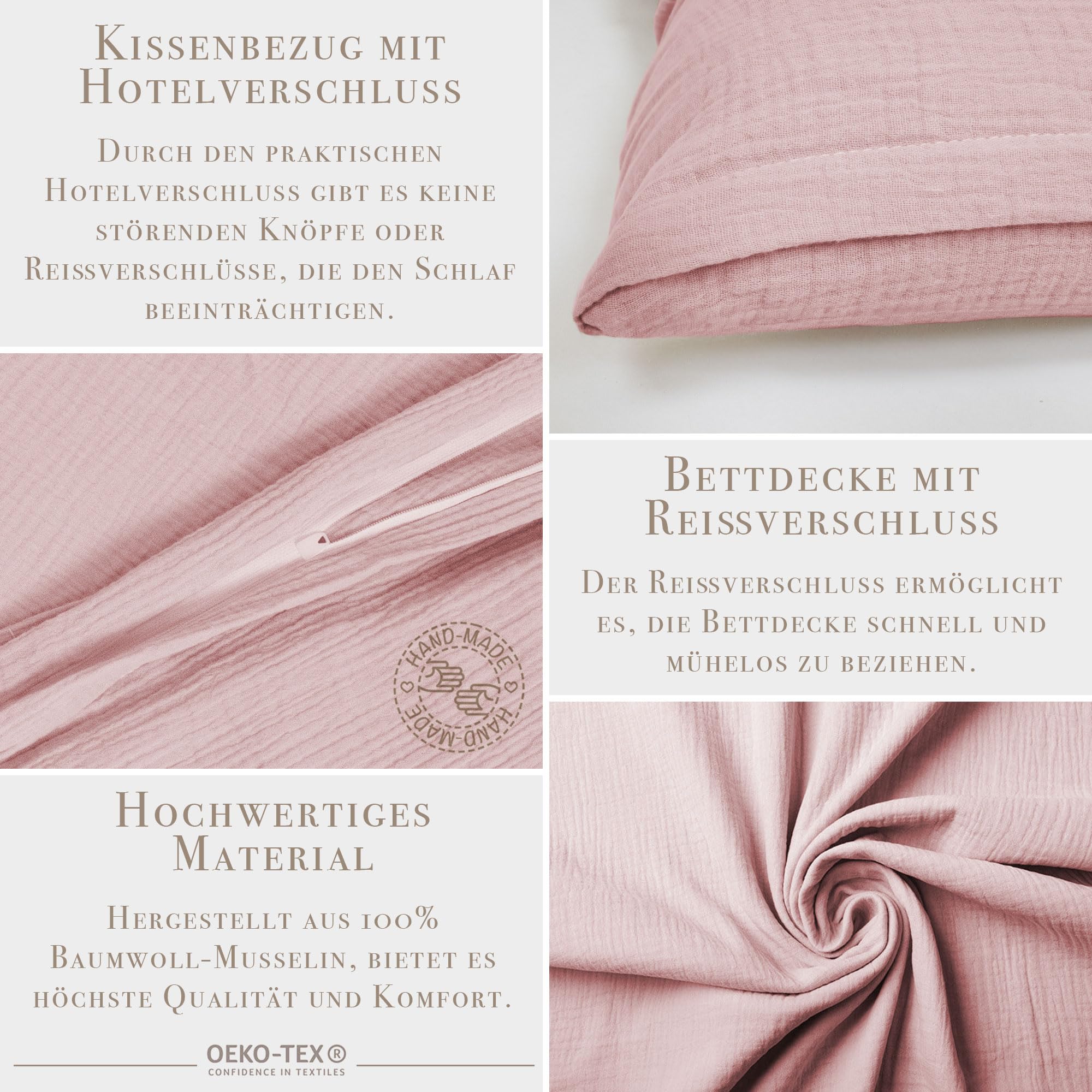 PaLulli® Komplet pościeli z muślinu, poszewka na poduszkę cm, pościel dziecięca ze 100% bawełny ekologicznej, certyfikat Oeko-Tex, cm + cm (różowa, 135 x 200 cm, 80 x 80 cm)