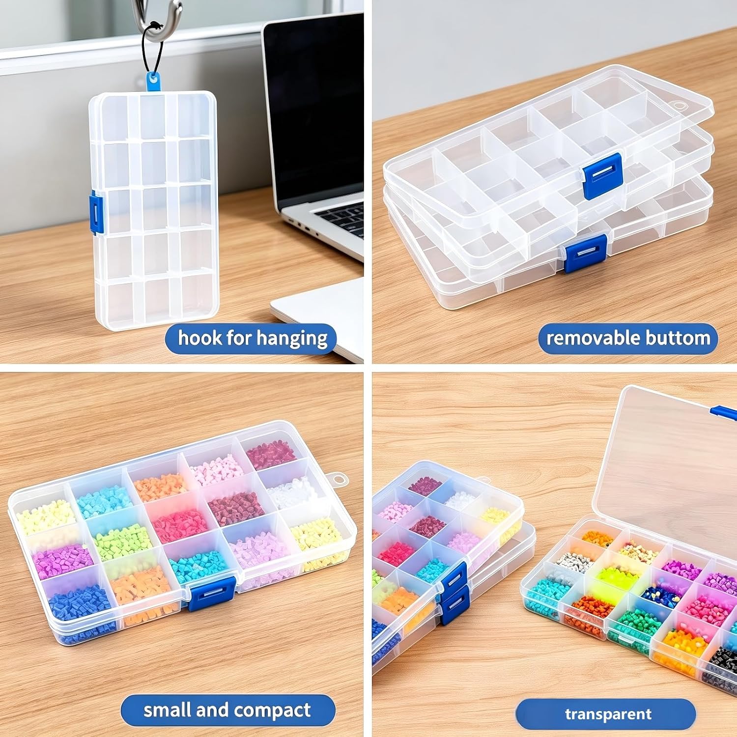 4Pack Bead Organizer Box with Adjustable Dividers,for Bracelet Making DIY Jewelry Craft Nail and Earring Organizing,Fishing Tackle Boxes (clear)