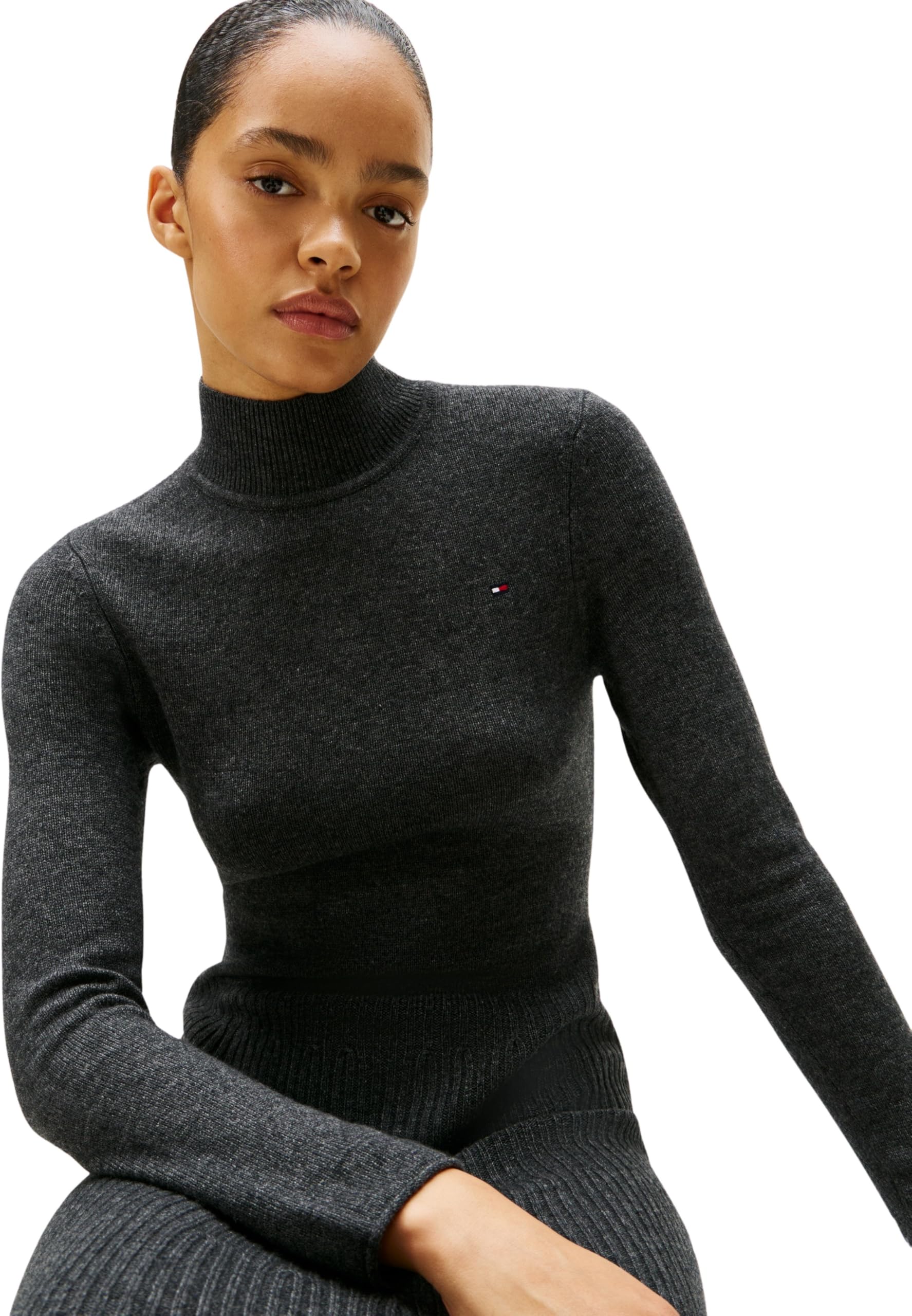 Tommy Hilfiger Soft Wool LS Mock-nk Swt Dress Ww0ww47303 Vestido Tipo suéter Mujer (Pack de 1)