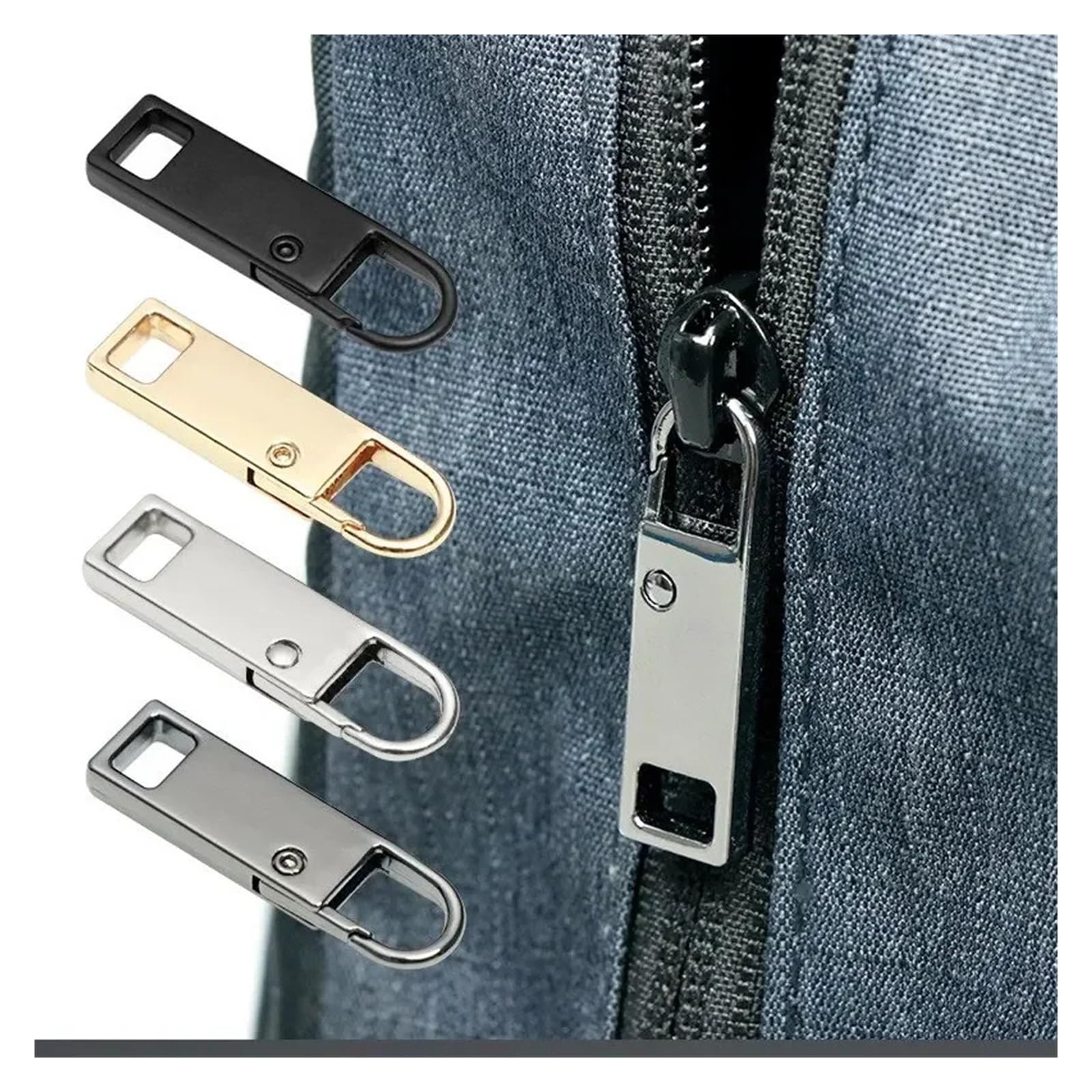 Recambios para tiradores de cremallera, Paquete de 4 deslizadores cabeza cremallera extraíbles metal for bolsos y repuestos ropa, multicolor(Golden-4pcs)