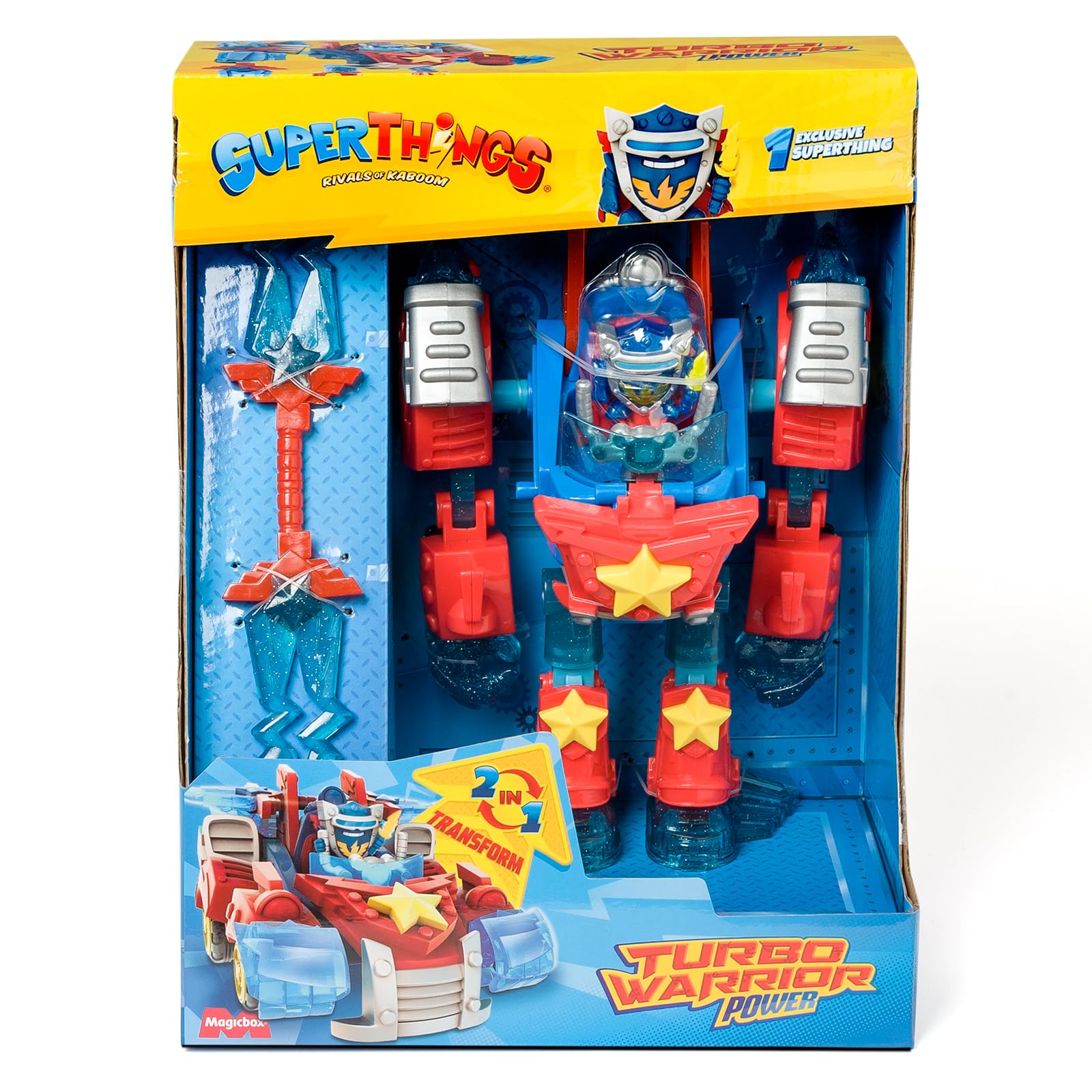 SUPERTHINGS Turbo Warrior Power – Robot héroe transformable. El Robot se transforma en un Coche. Incluye 1 Turbo Warrior, 1 Accesorio Exclusivo y 1 SuperThing Exclusivo
