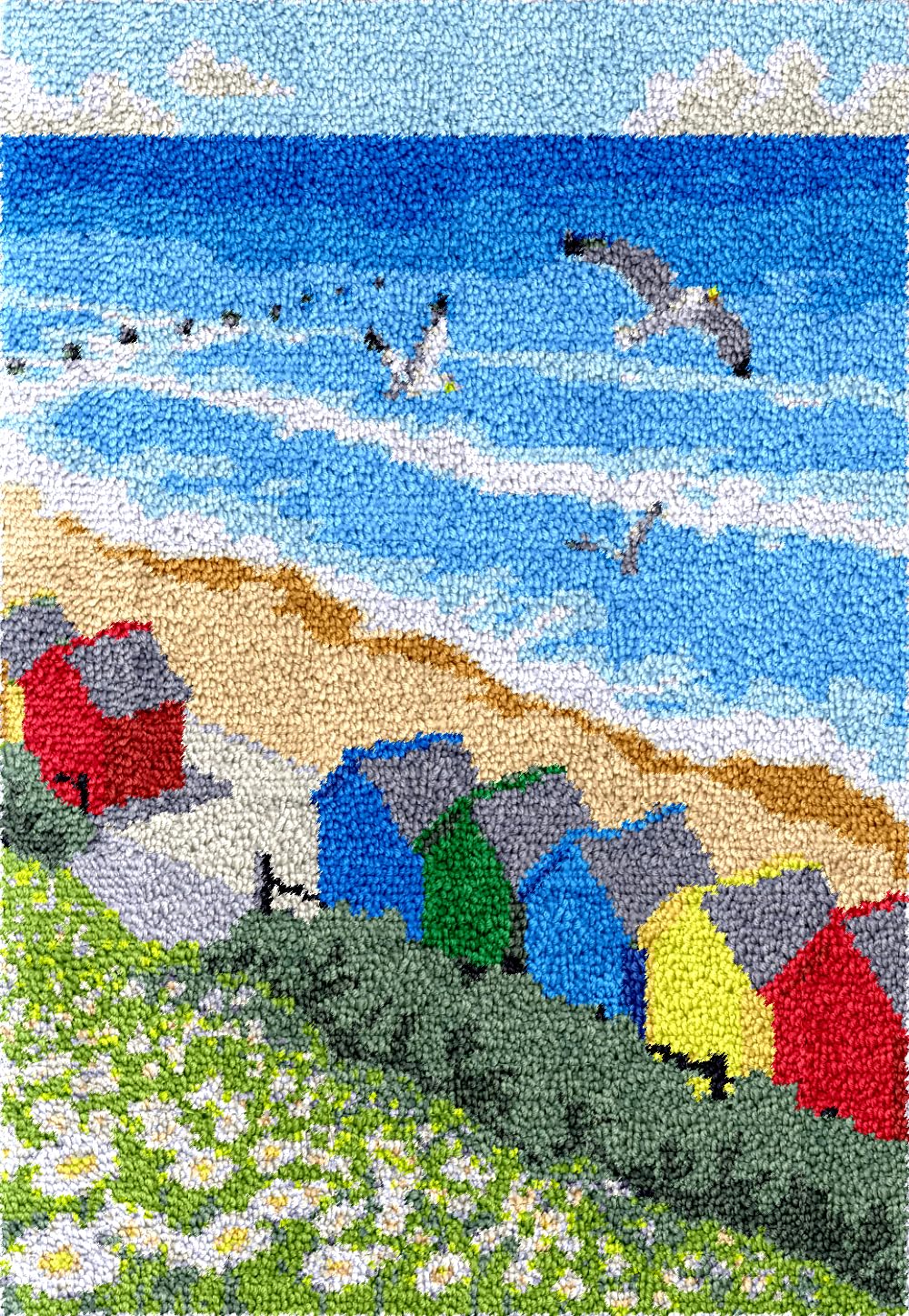 Seevögel-Landschafts-Strickset für Erwachsene, DIY-Knüpfhaken-Set für Anfänger, ineinandergreifender Haken, Teppich, 88,9 x 117,8 cm