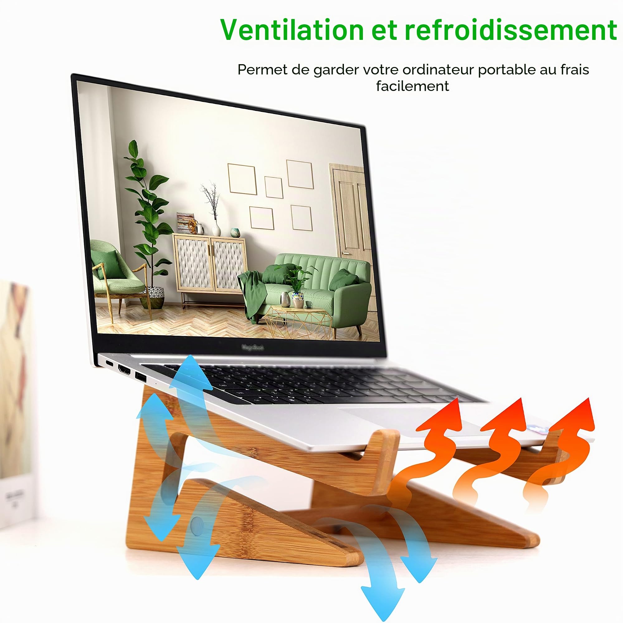 Support vertical en bois pour ordinateur portable de bureau, support pour ordinateur portable en bambou compatible avec MacBook Air Pro/Dell XPS/Surface Pro/HP/Pixelbook/Lenovo, et autres