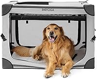EHEYCIGA 36 Inch Collapsible Soft Dog Crate for Large Dogs - Portable Foldable Travel Kennel with 4 Mesh Doors, Secure Steel Frame, Grey