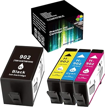 Pack of 4 GTS Latest Upgraded Chips Compatible Replacement for HP 902BK 902XL Ink Cartridges 902 Black Large Volume for HP Printer Officejet 6960 6964 6966 6978 6979, Basic Set, BCYM