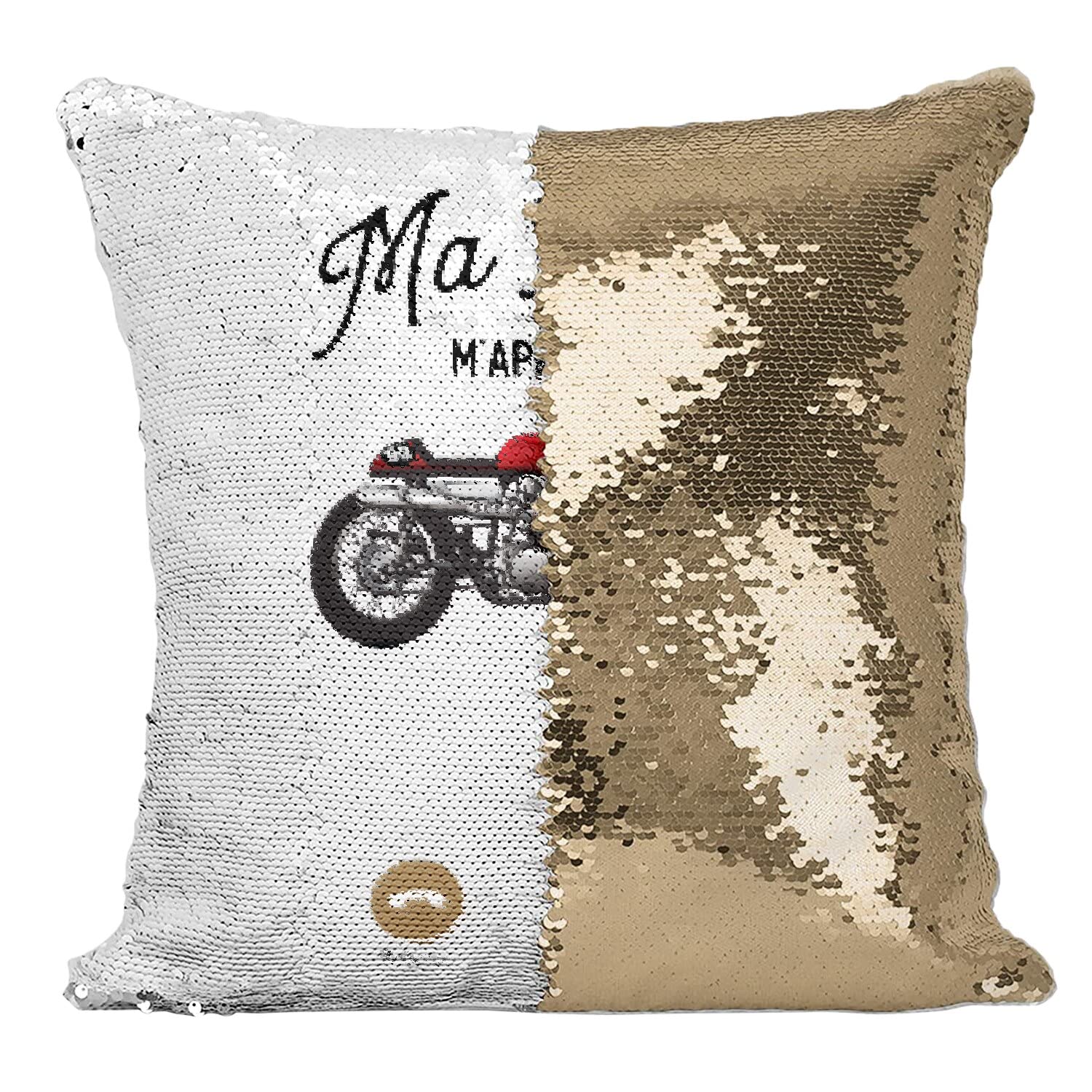 Housse de coussin sequin ma moto m'appelle finitions cafe racer