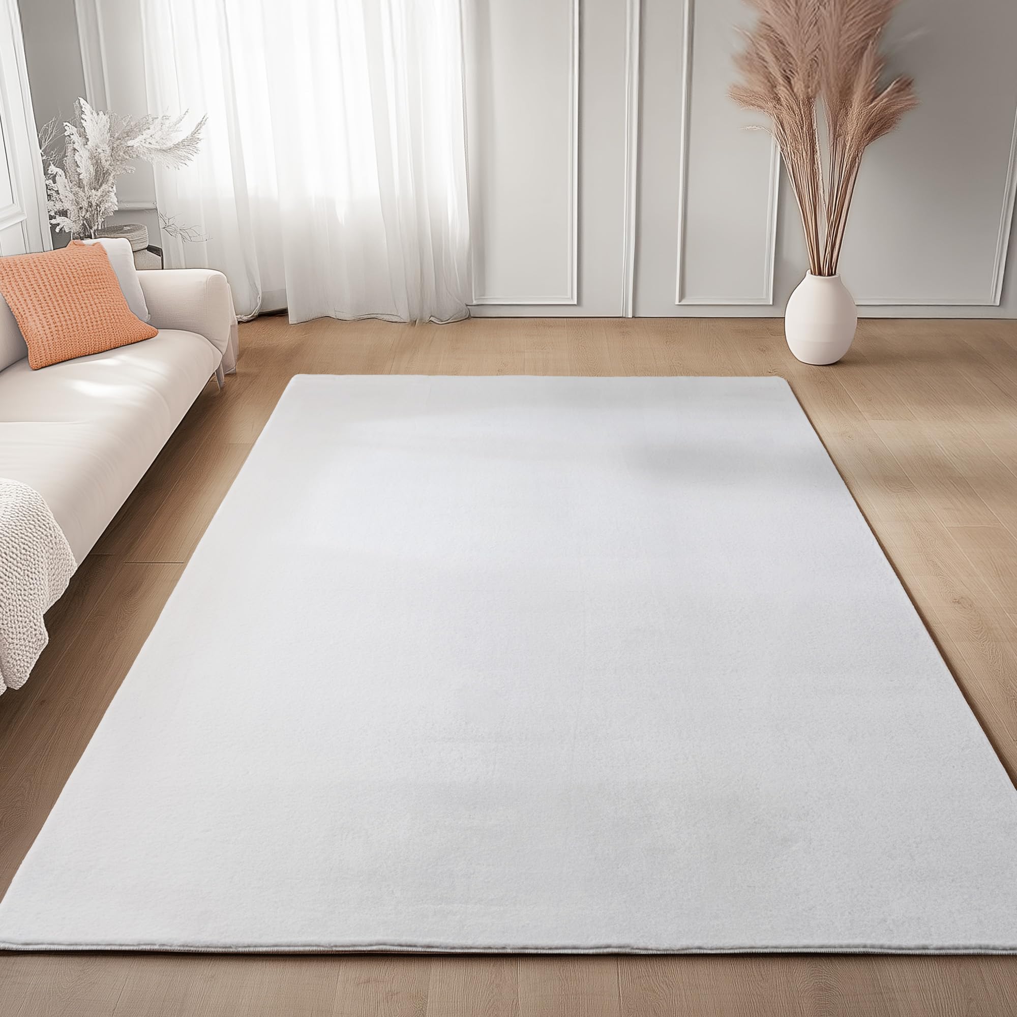 Carpettex Teppich Weiss 240x340 cm- Kurzflor Teppich Waschbar, weich & rutschfest, modern einfarbiges Design für Wohnzimmer, Küche Schlafzimmer, & Kinderzimmer