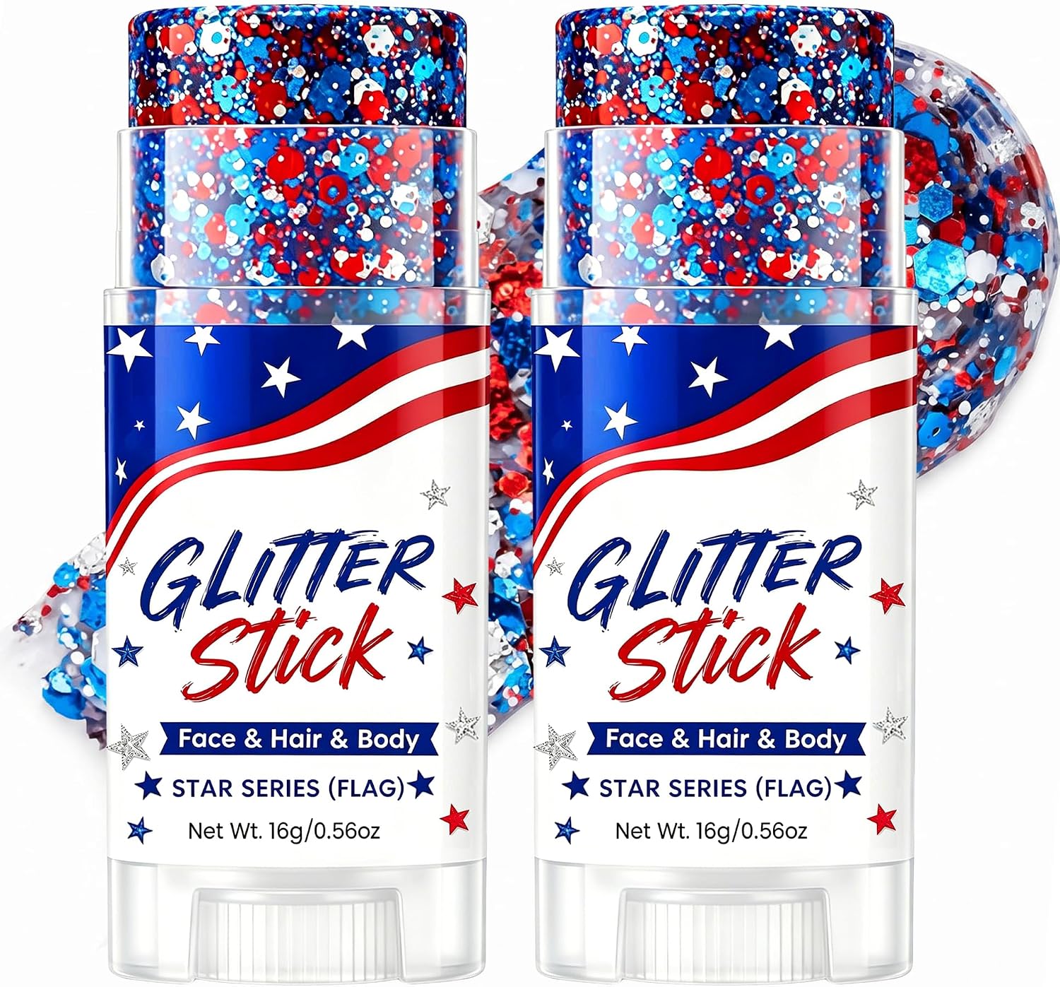 4th of July Glitter Stick Patriotic Hair Glitter Body Glitter face Glitter 4th of July Outfits for Women Fourth of July Outfit Women 4th of July Fourth of July Decorations，Red White and Blue X2