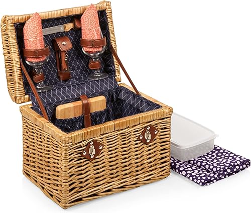 Miniatura 2 de PICNIC TIME - Cesta de picnic para vino y queso de Napa para 2 personas - Juego de cestas de picnic de vino - Cesta de vino con copas de vino