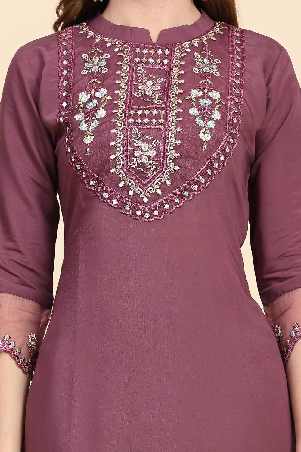 TRENDMALLS Women's Satin Silk Embroidery Salwar Suit Set Kurta Pant with Dupatta (G192-Purple-XL), X-Large